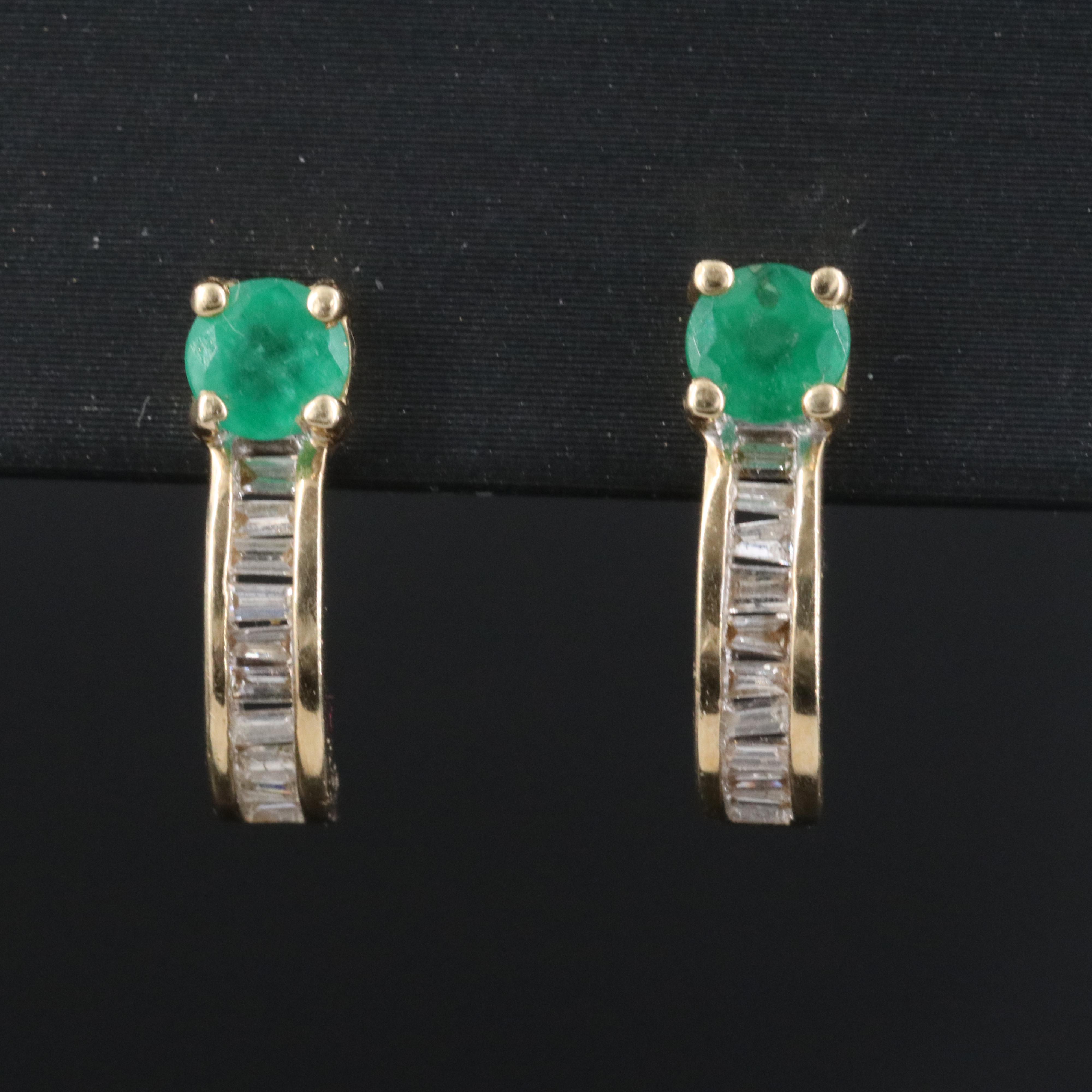 14K Emerald and Diamond J-Hoop Earrings