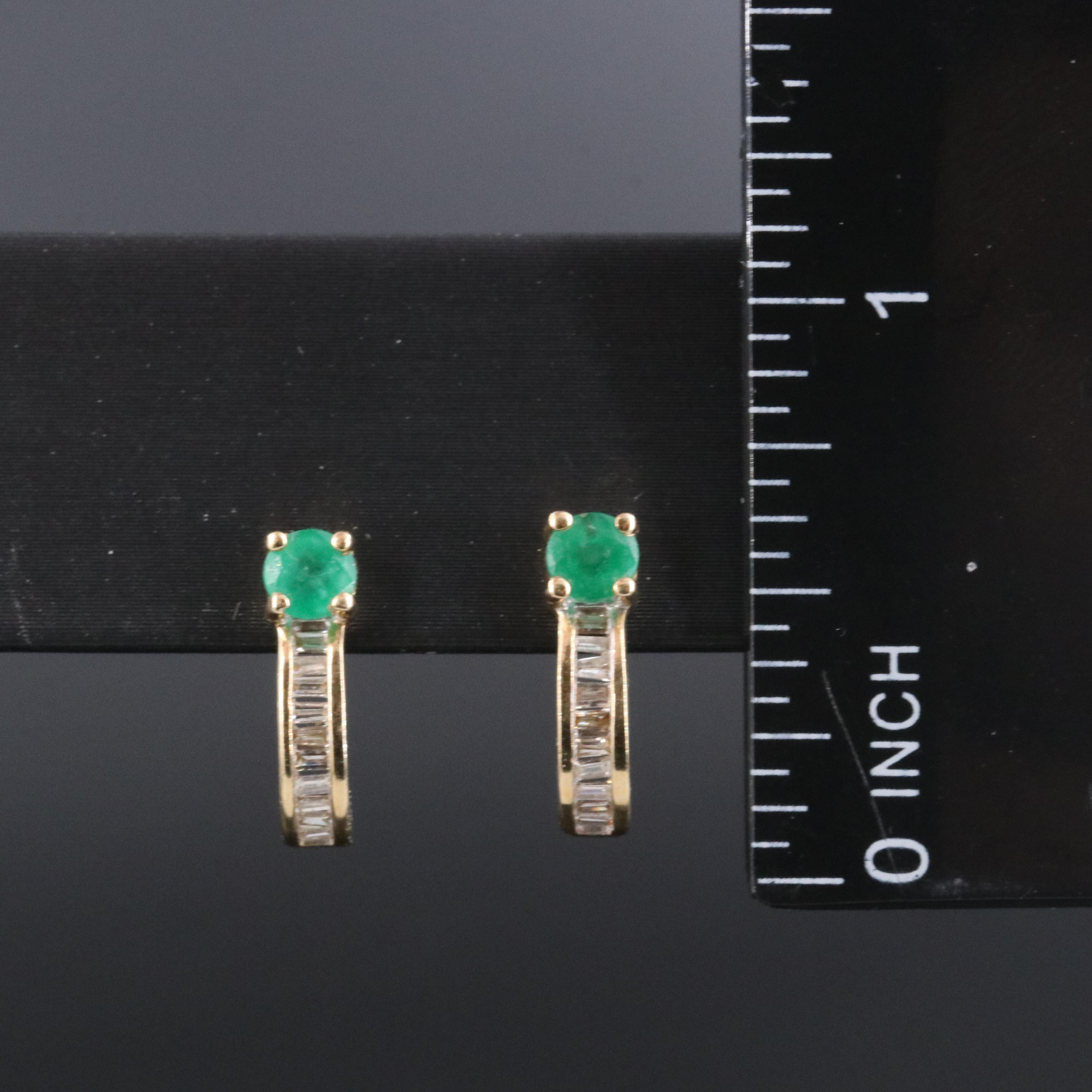 14K Emerald and Diamond J-Hoop Earrings