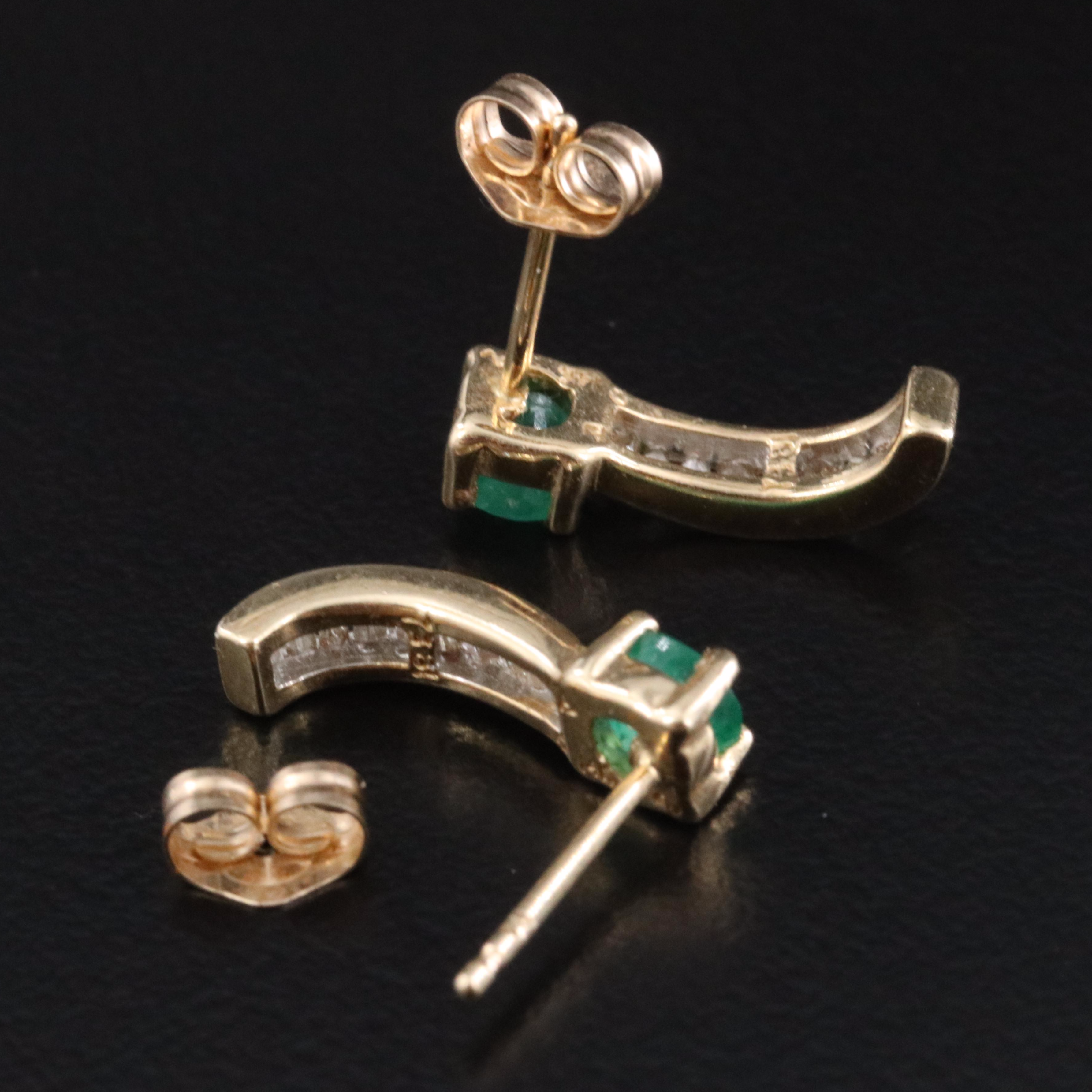 14K Emerald and Diamond J-Hoop Earrings