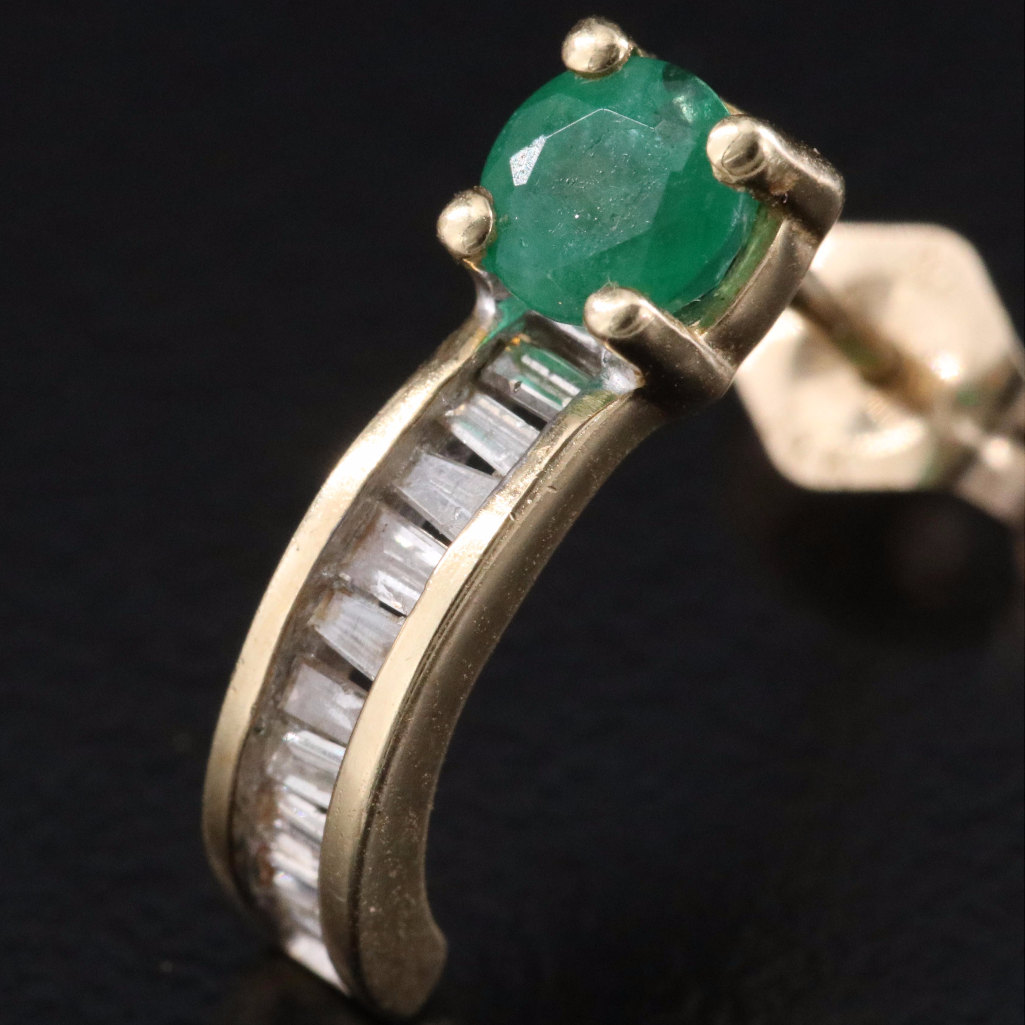 14K Emerald and Diamond J-Hoop Earrings