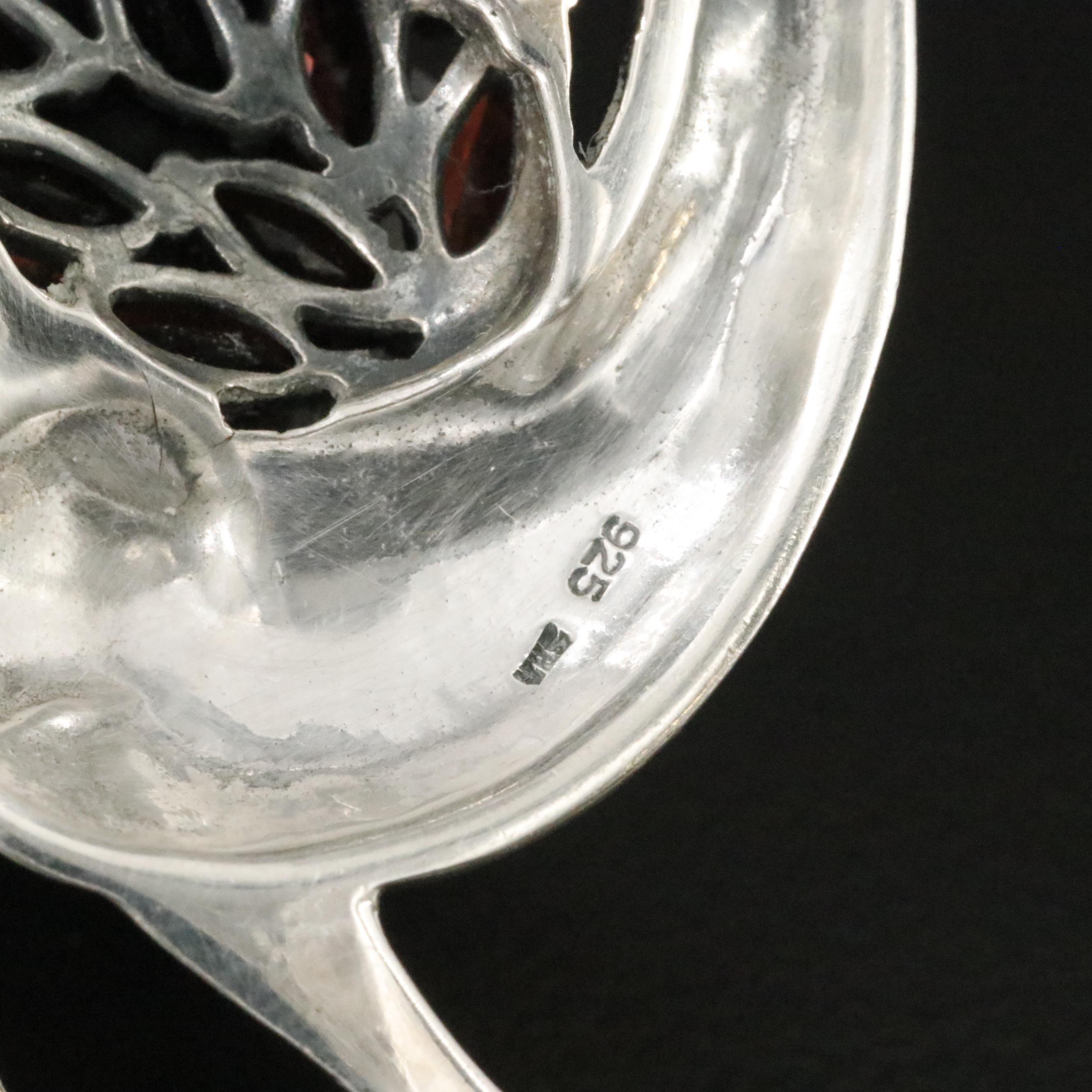 Sterling Marcasite, Ruby and Garnet Ostrich Brooch