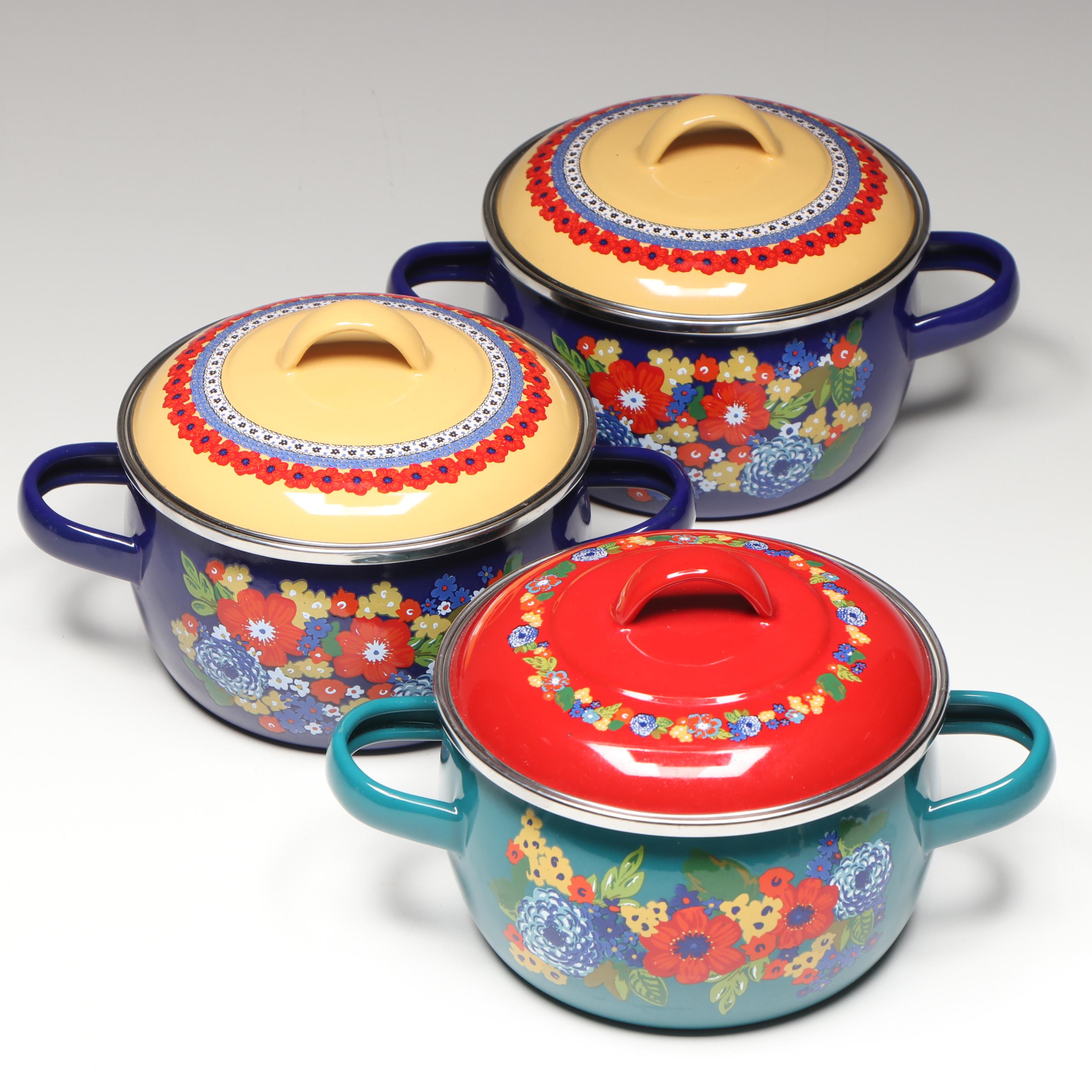 The Pioneer Woman "Dazzling Dahlias" Enameled Steel Mini Dutch Ovens