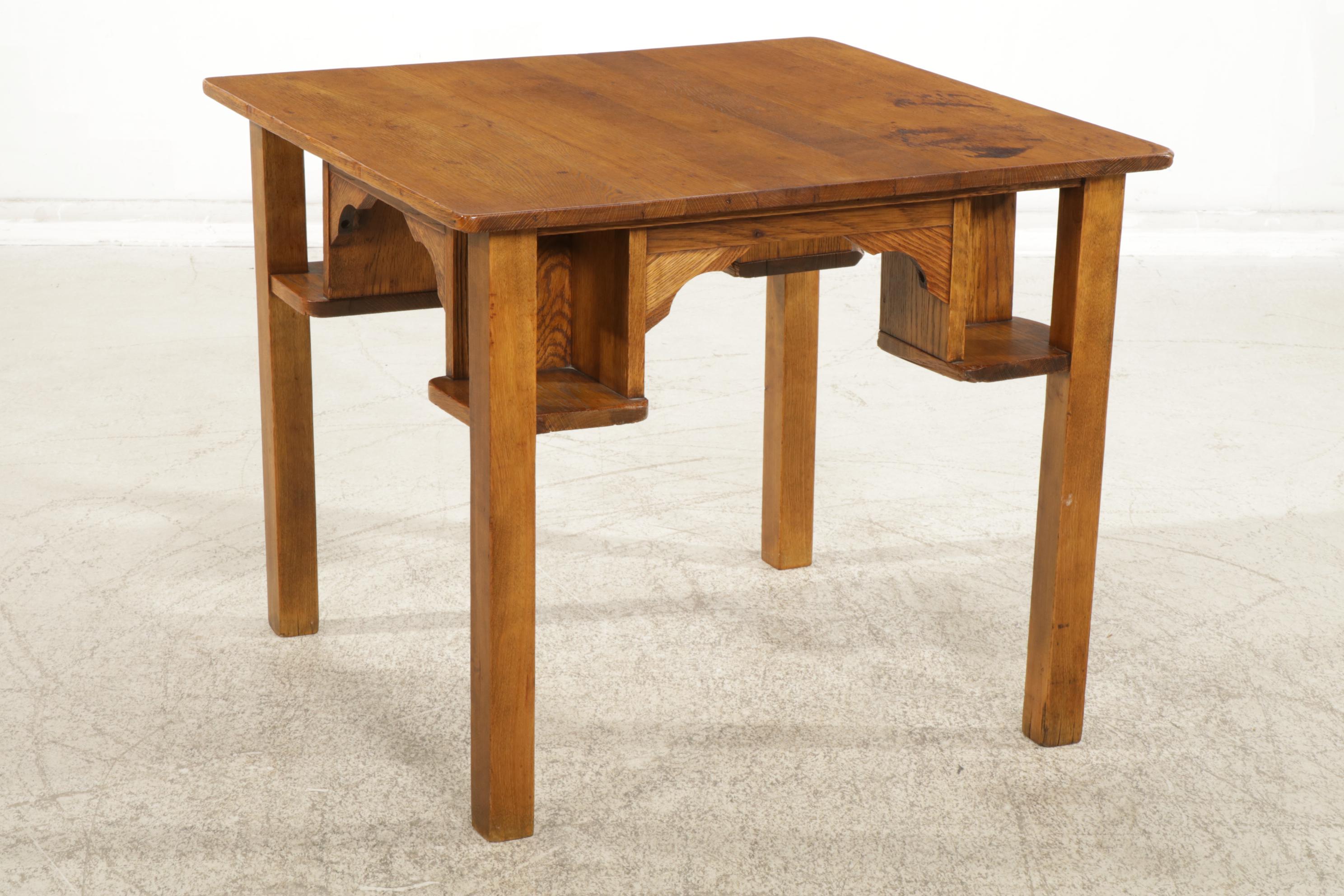 Oak Games Table with Four Press Back Chairs