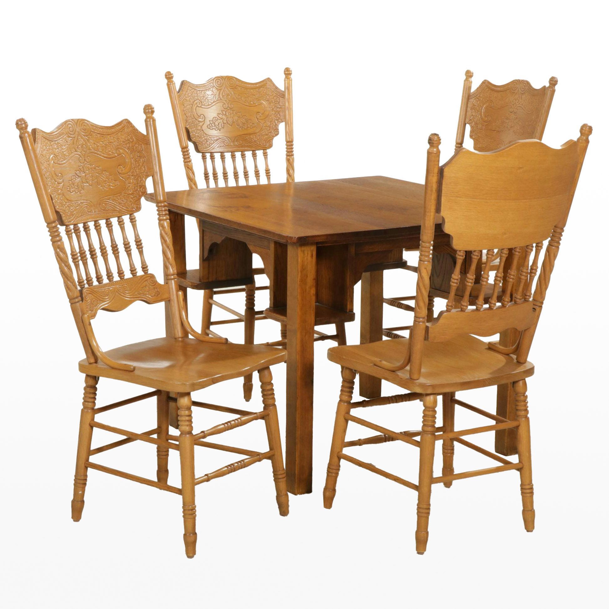 Oak Games Table with Four Press Back Chairs