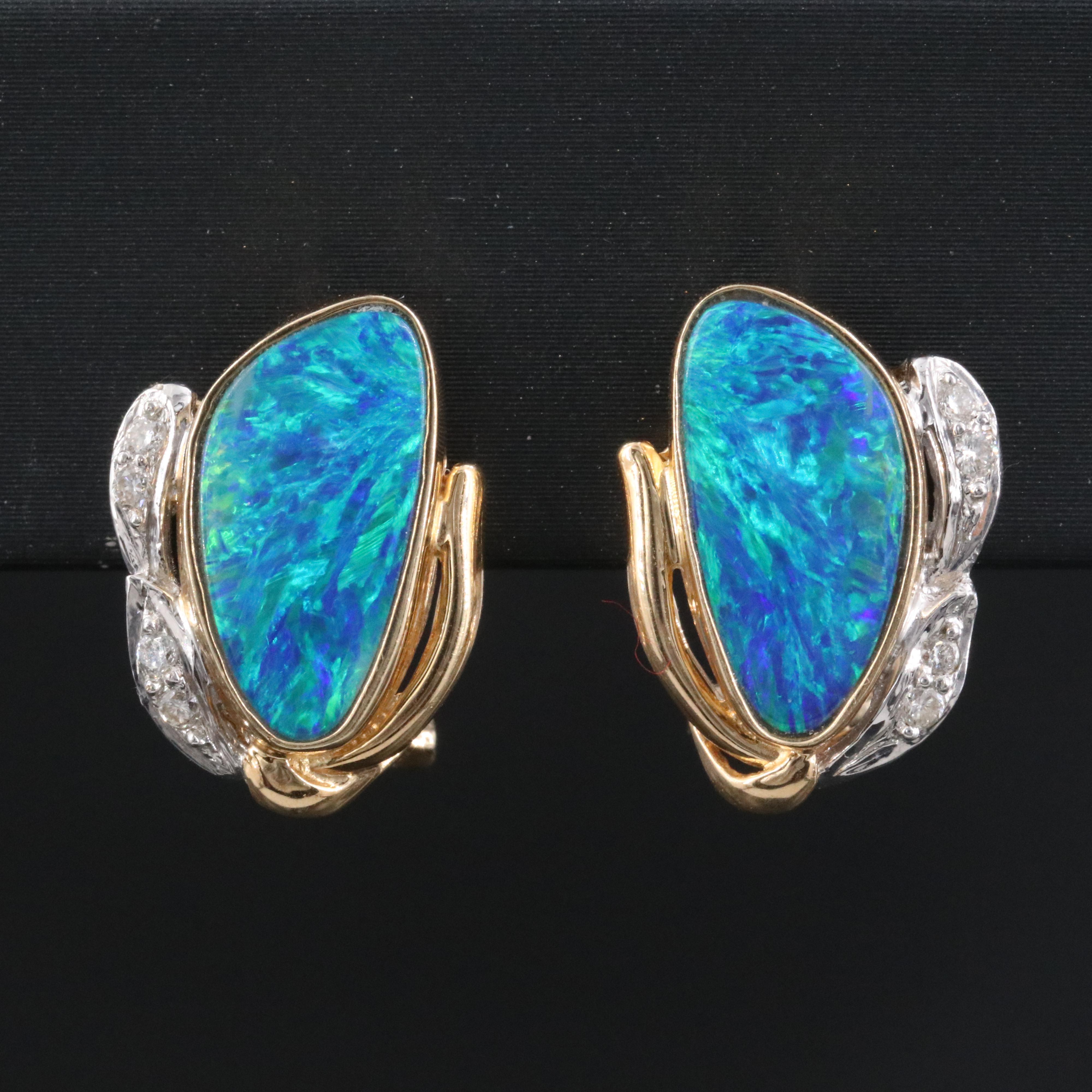 14K Boulder Opal and Diamond Earrings