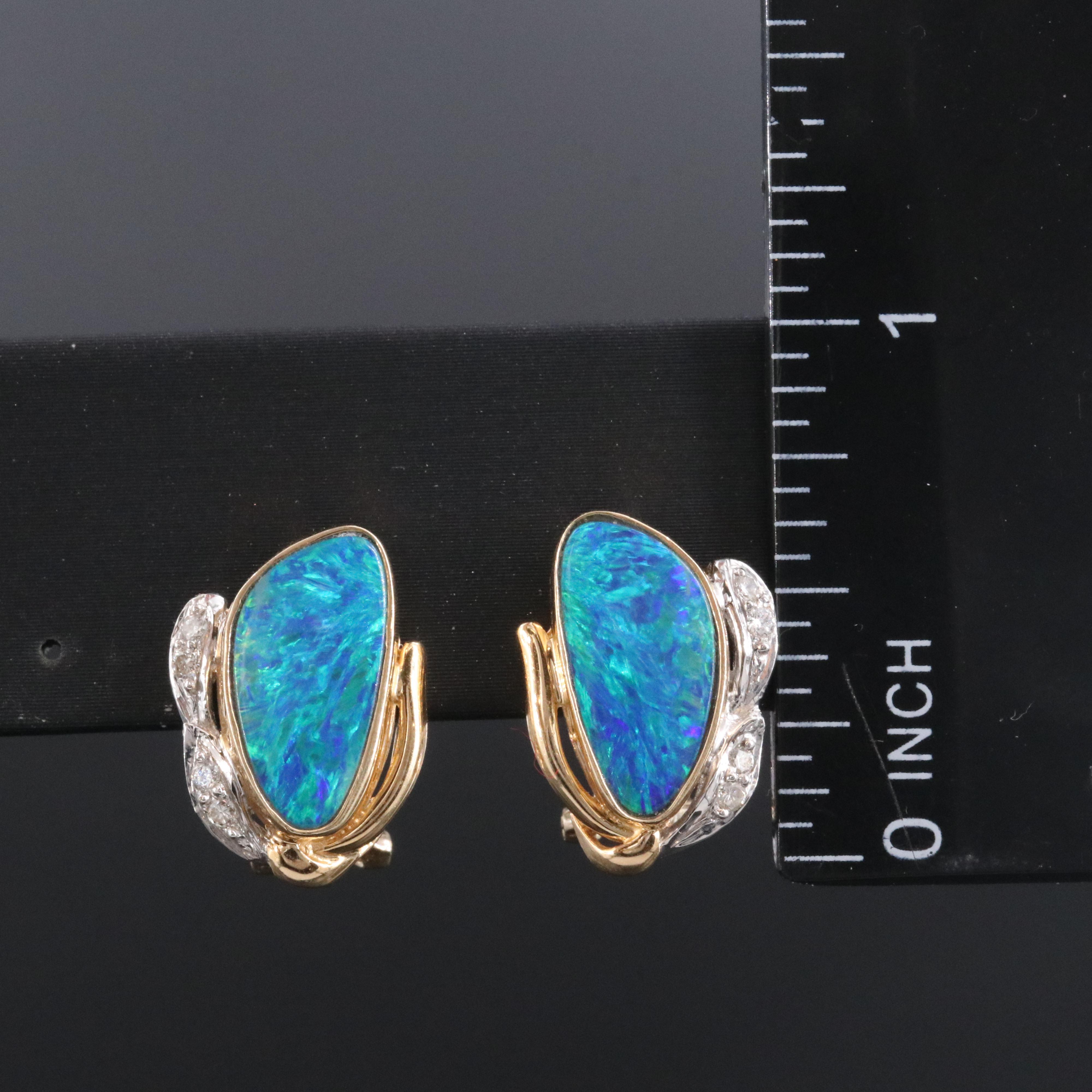 14K Boulder Opal and Diamond Earrings