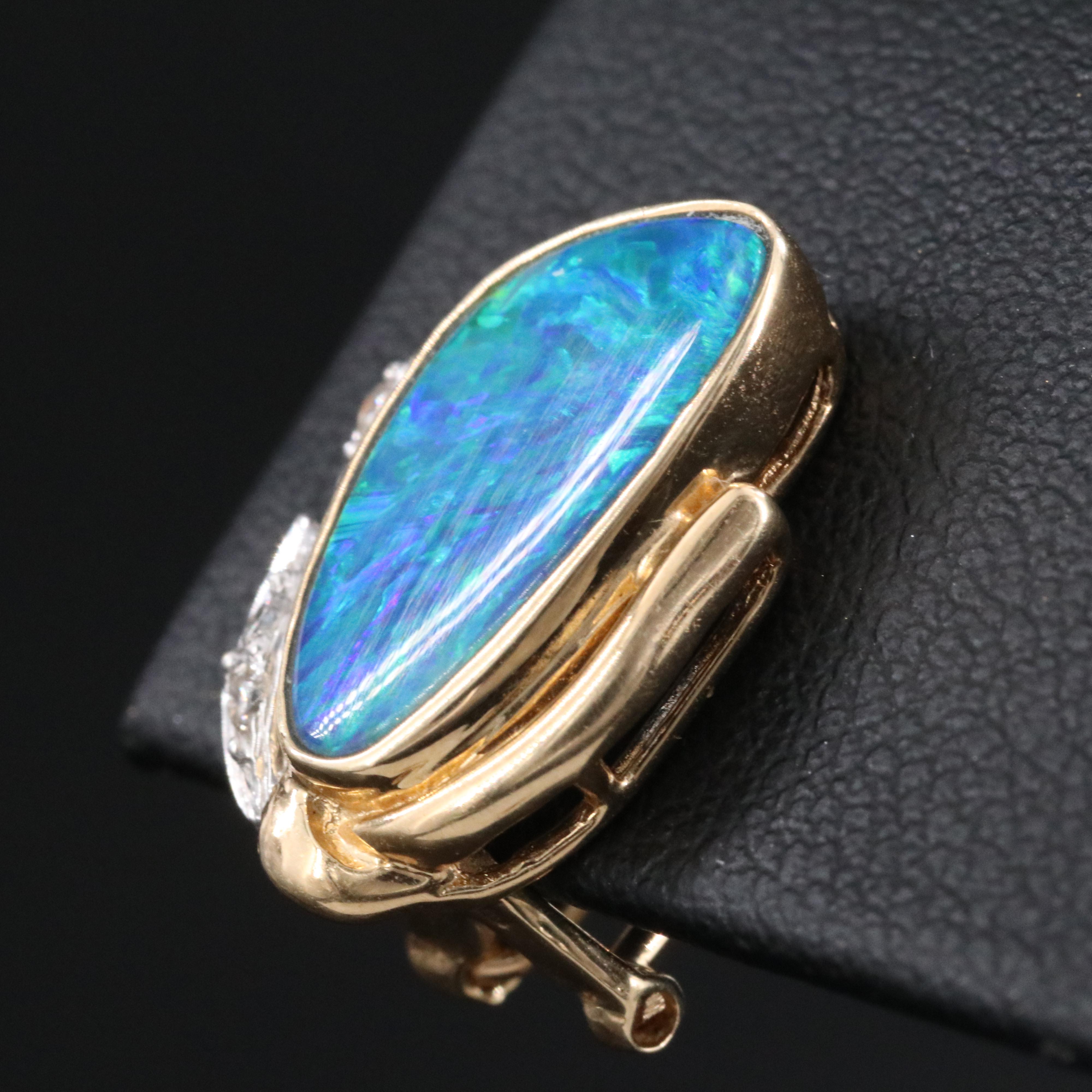 14K Boulder Opal and Diamond Earrings