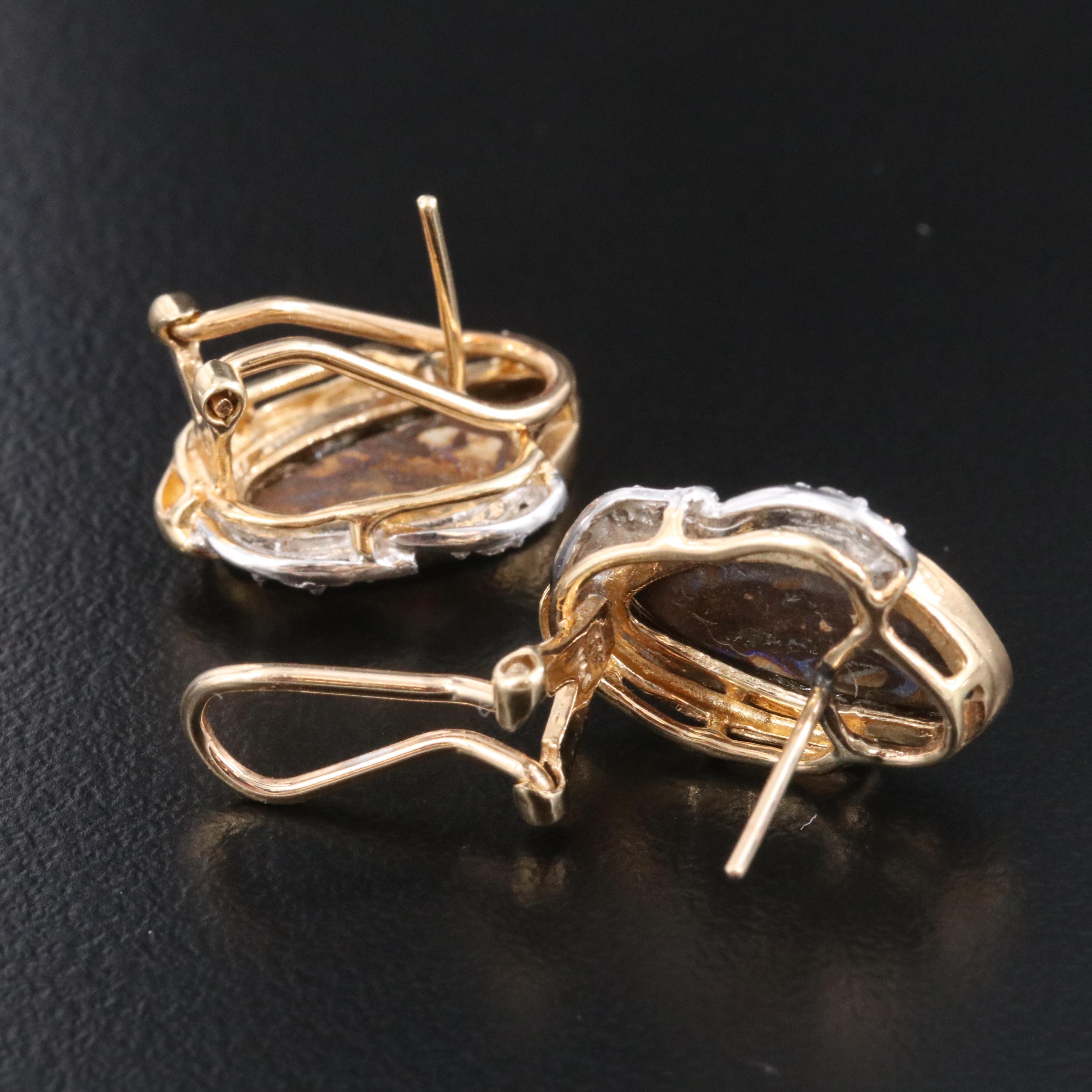 14K Boulder Opal and Diamond Earrings
