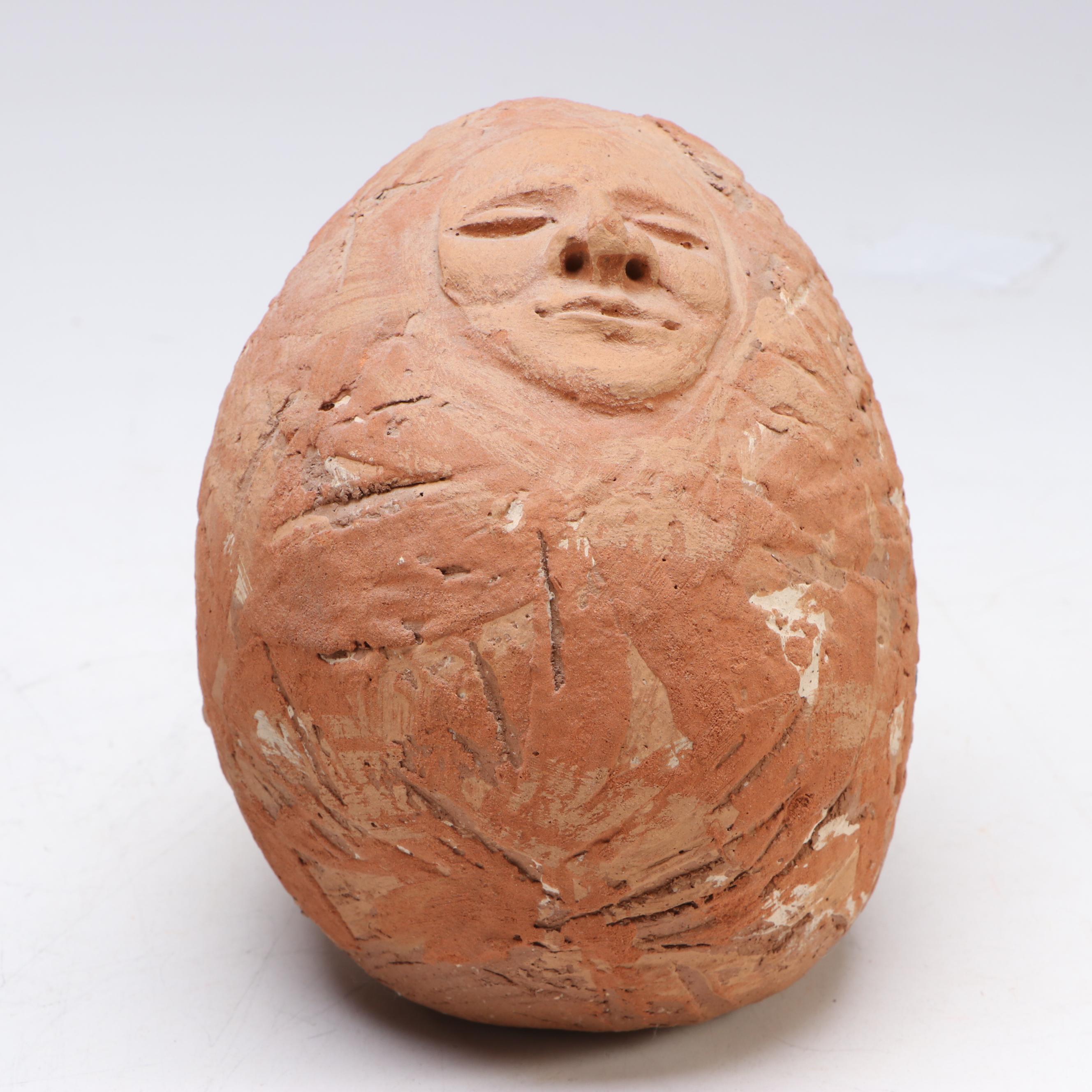 DeWitt Terracotta Face with Rustic Earthenware Pottery, Late 20th Century