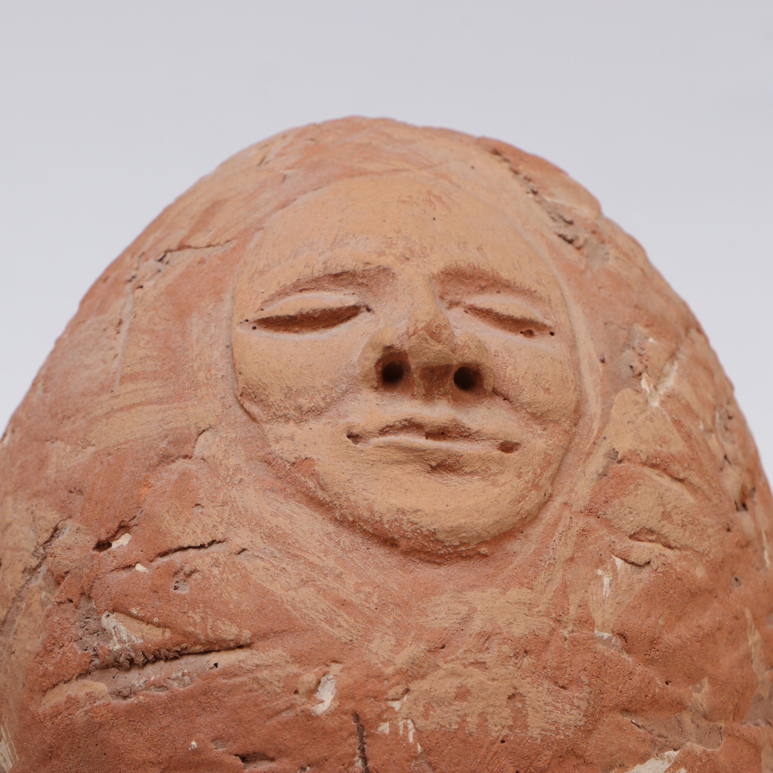 DeWitt Terracotta Face with Rustic Earthenware Pottery, Late 20th Century