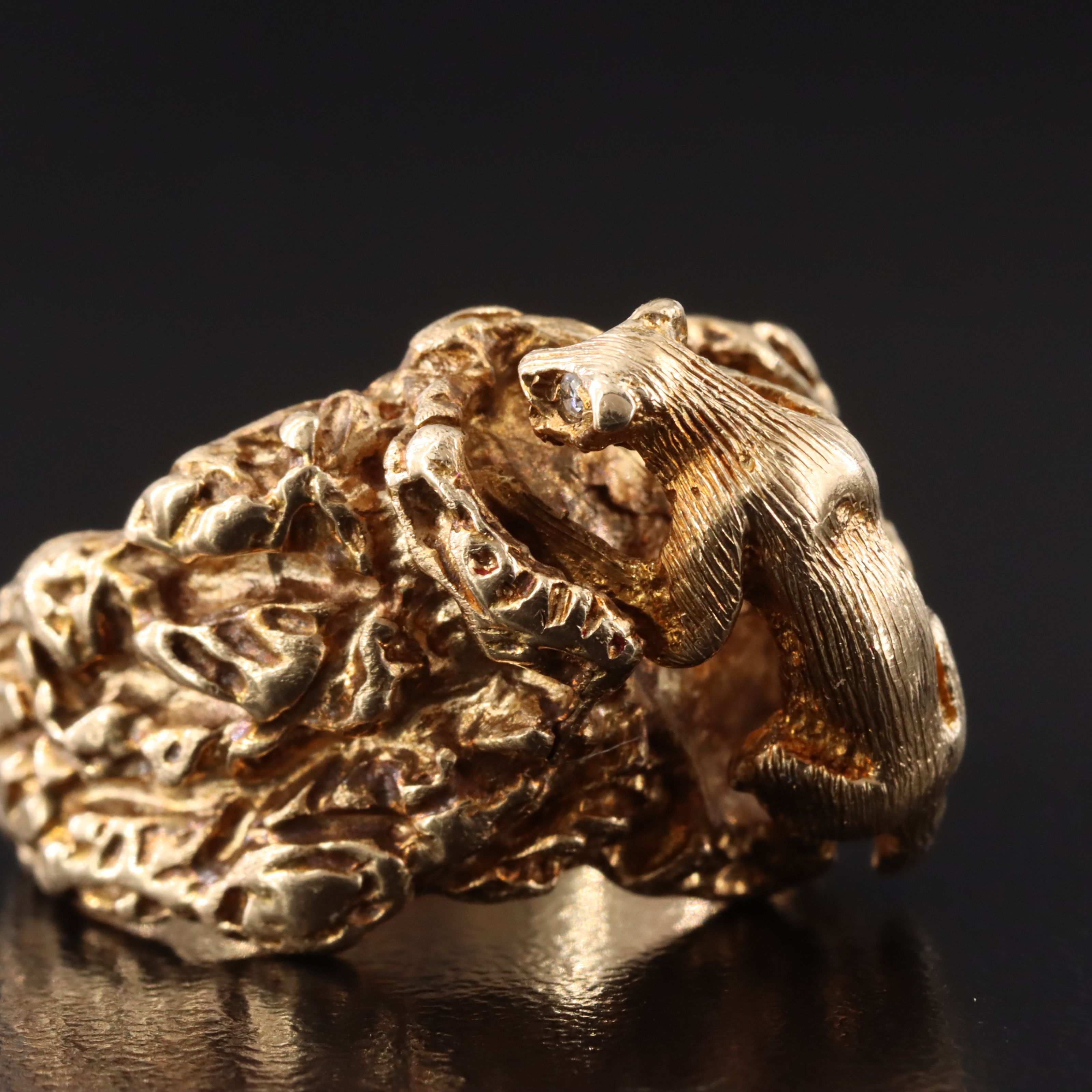 14K Diamond Eyed Mountain Lion Ring