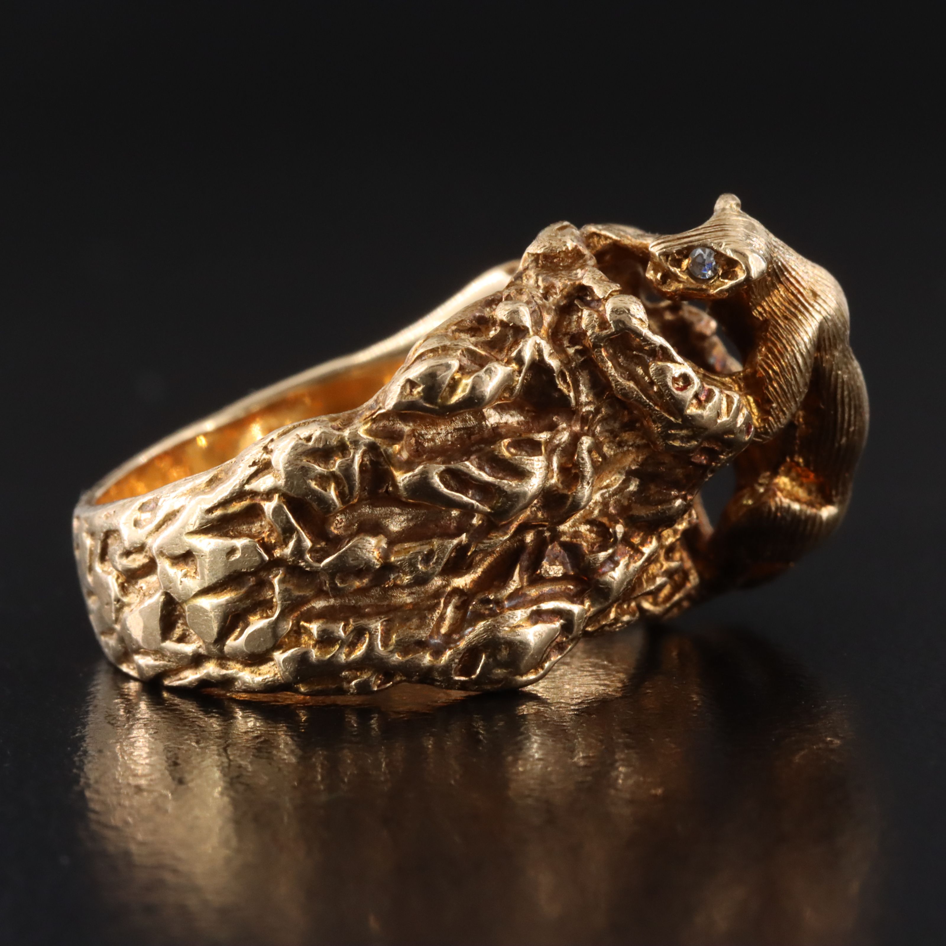 14K Diamond Eyed Mountain Lion Ring