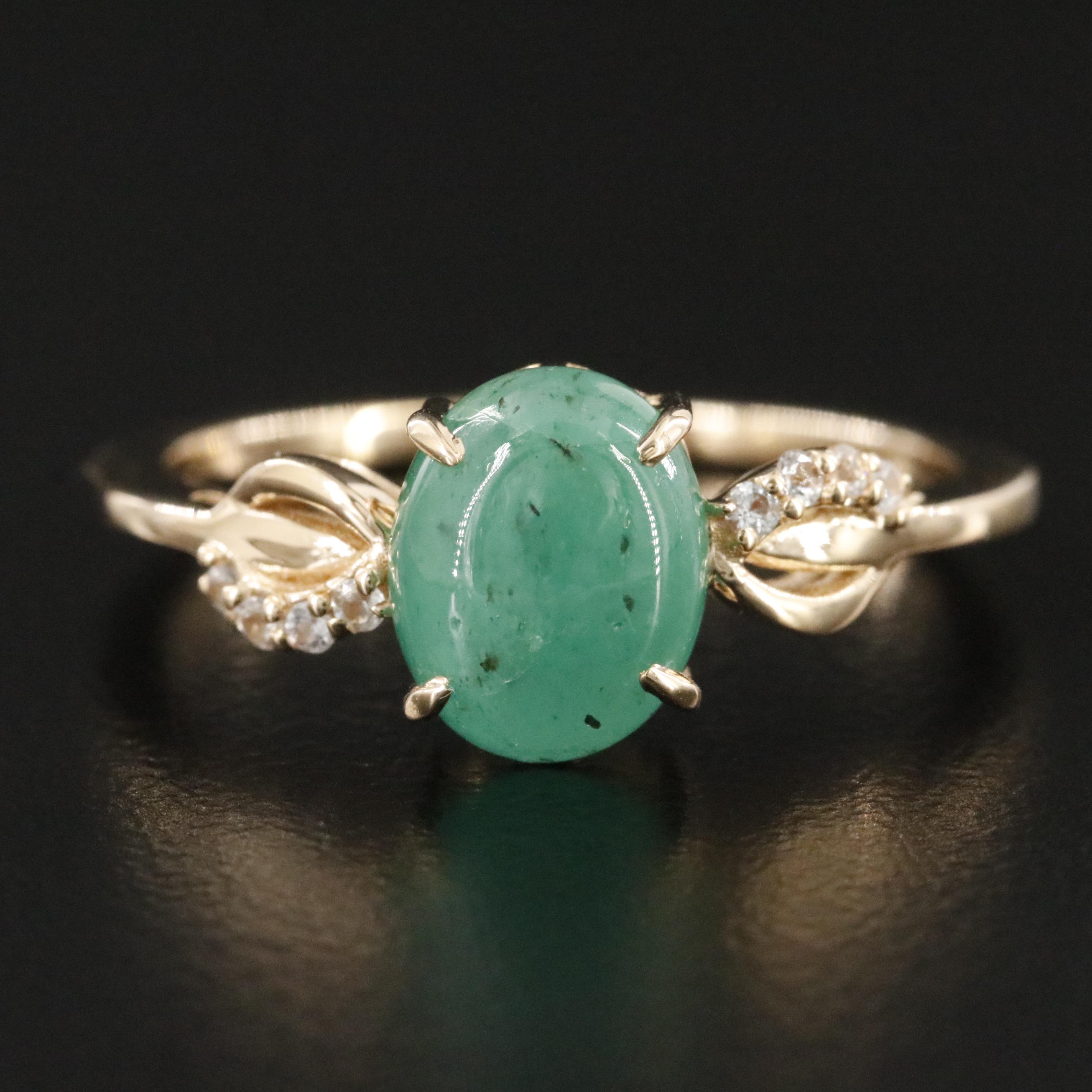14K Emerald and White Sapphire Ring
