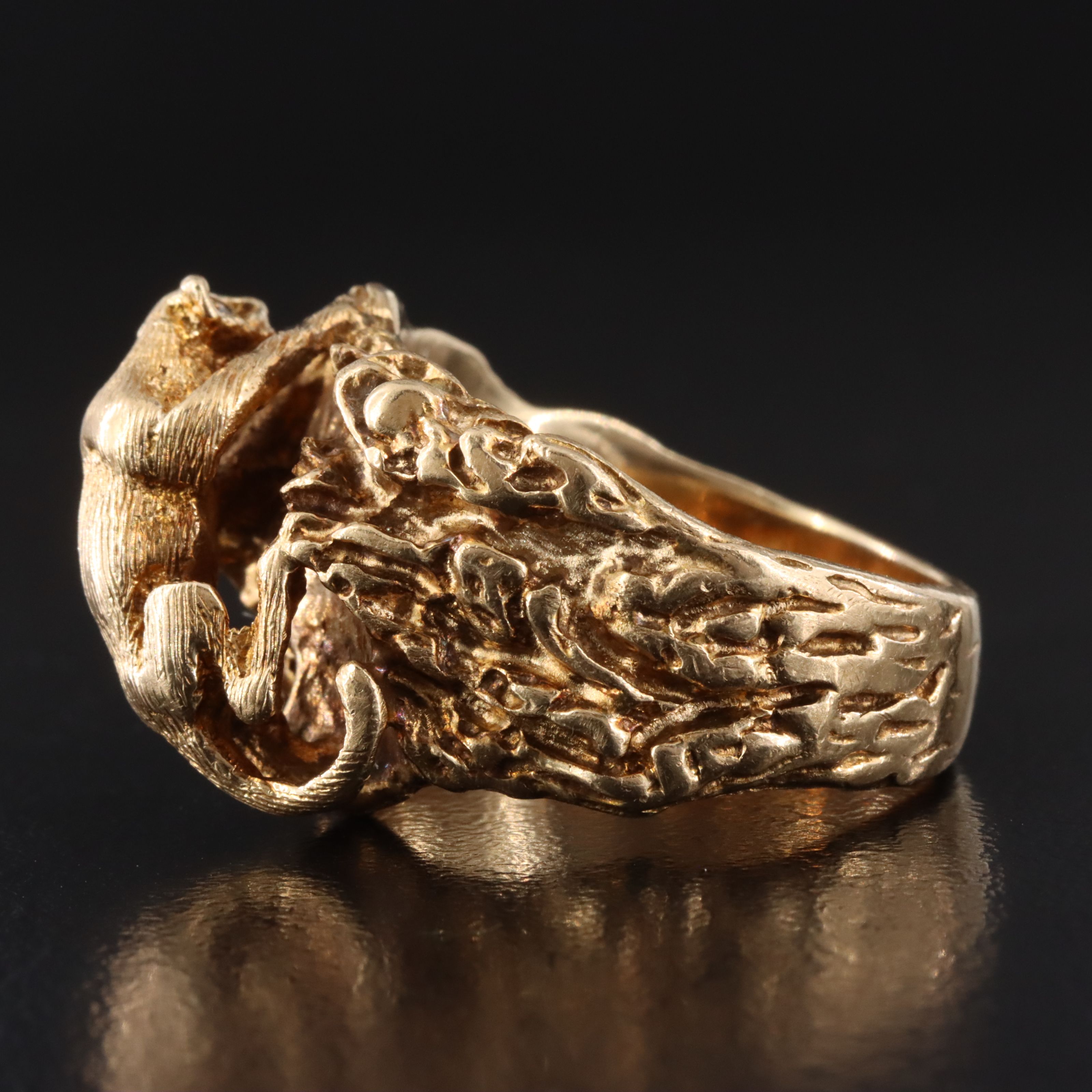 14K Diamond Eyed Mountain Lion Ring