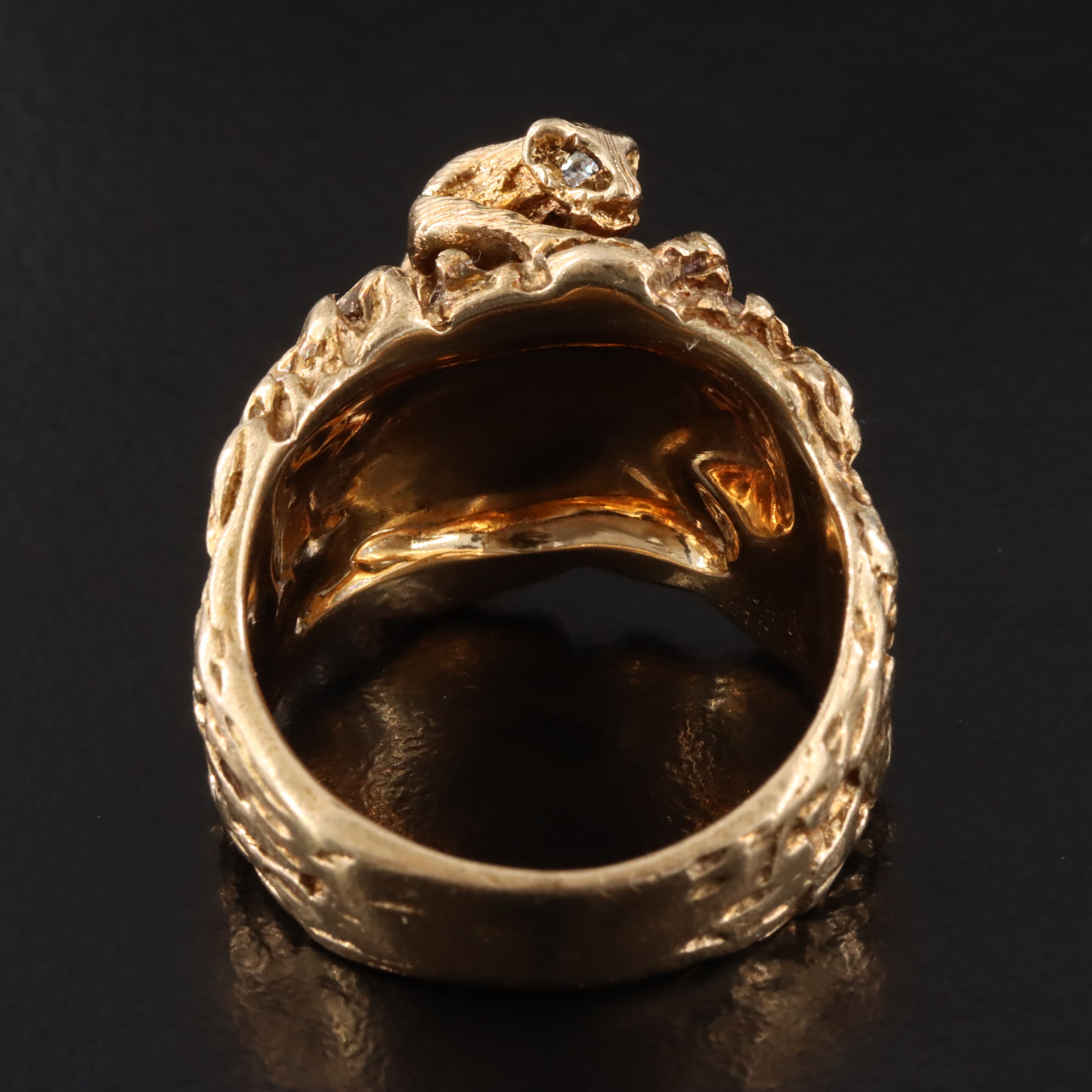 14K Diamond Eyed Mountain Lion Ring