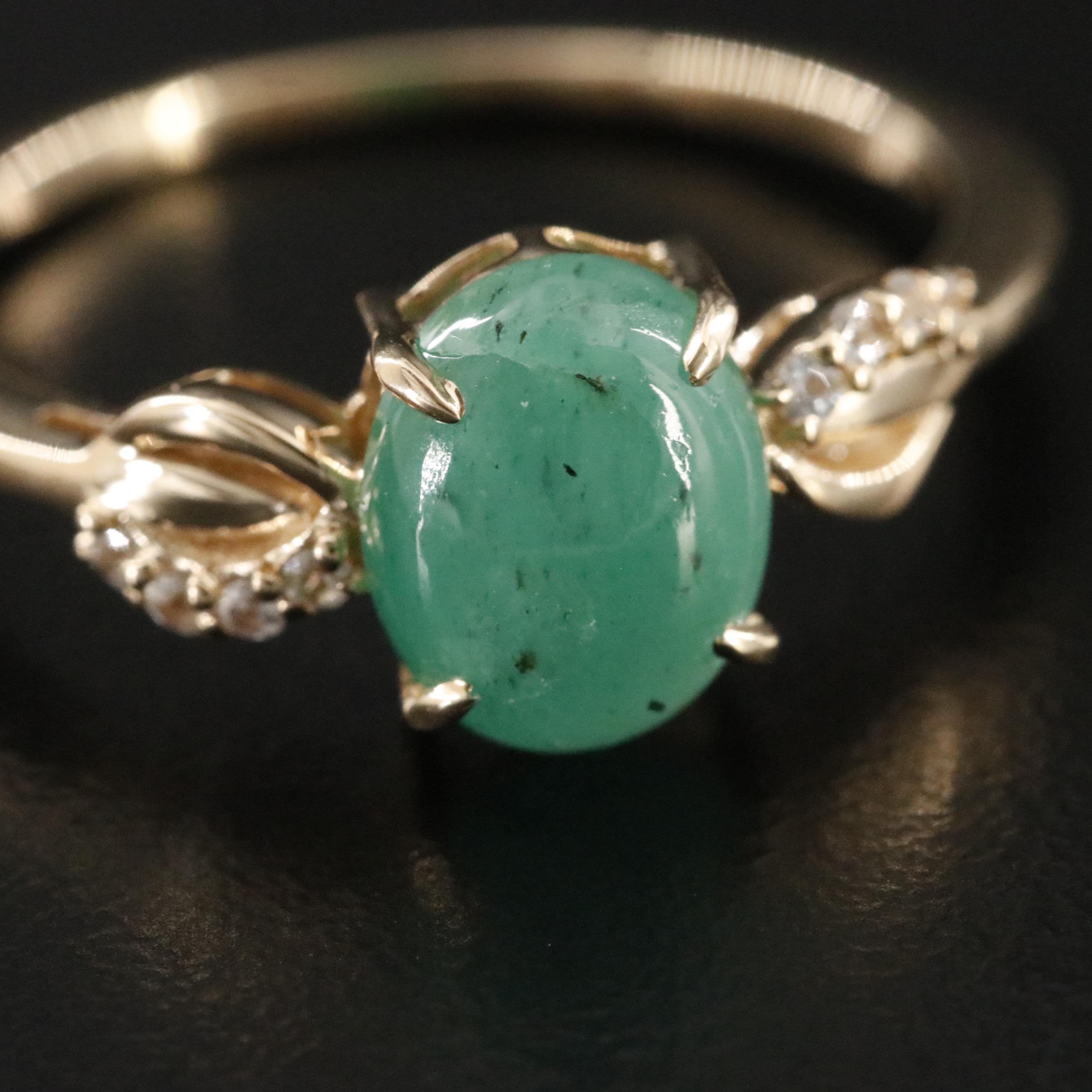 14K Emerald and White Sapphire Ring