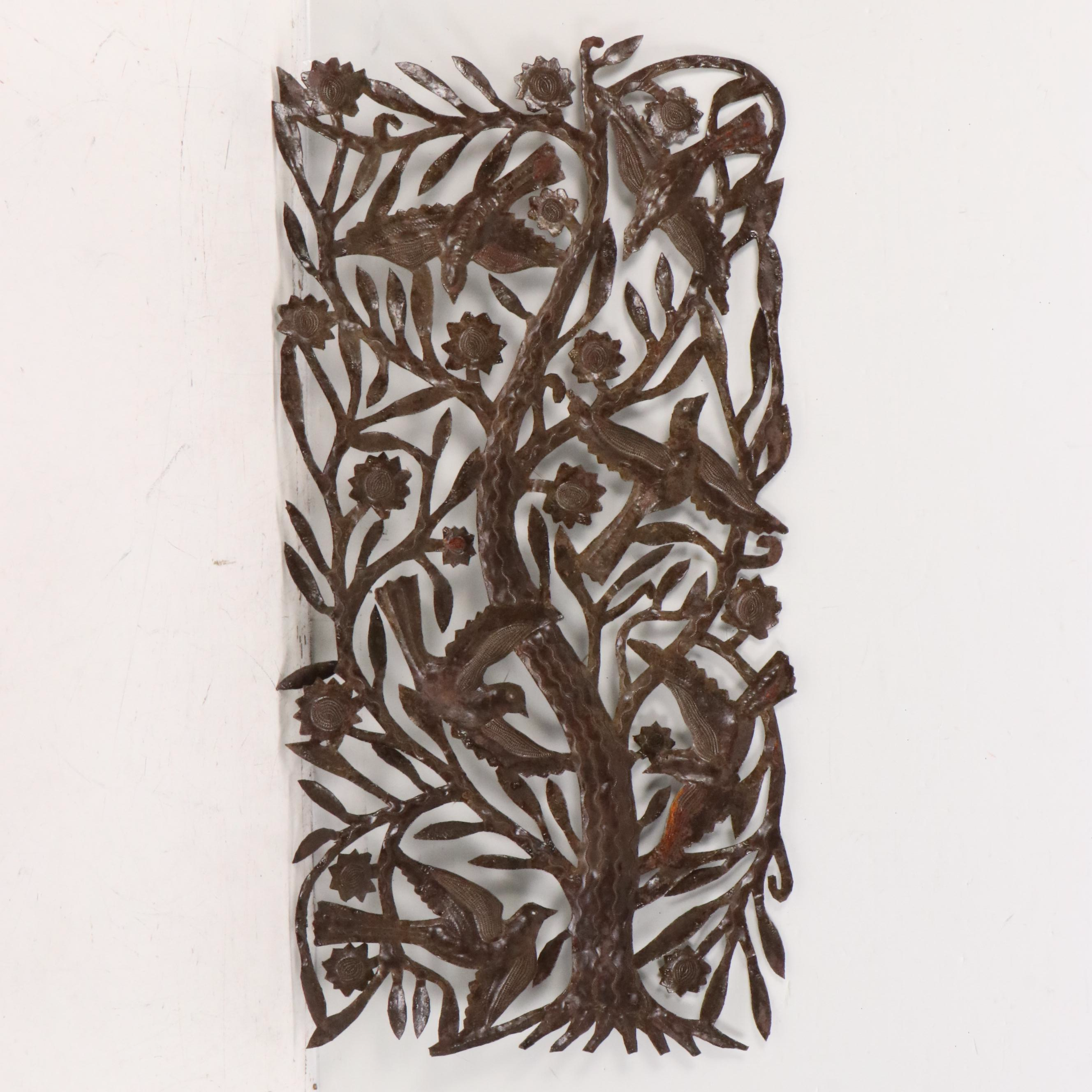 Romel Balan Haitian "Tree of Life" Cut and Chased Sheet Metal Sculpture