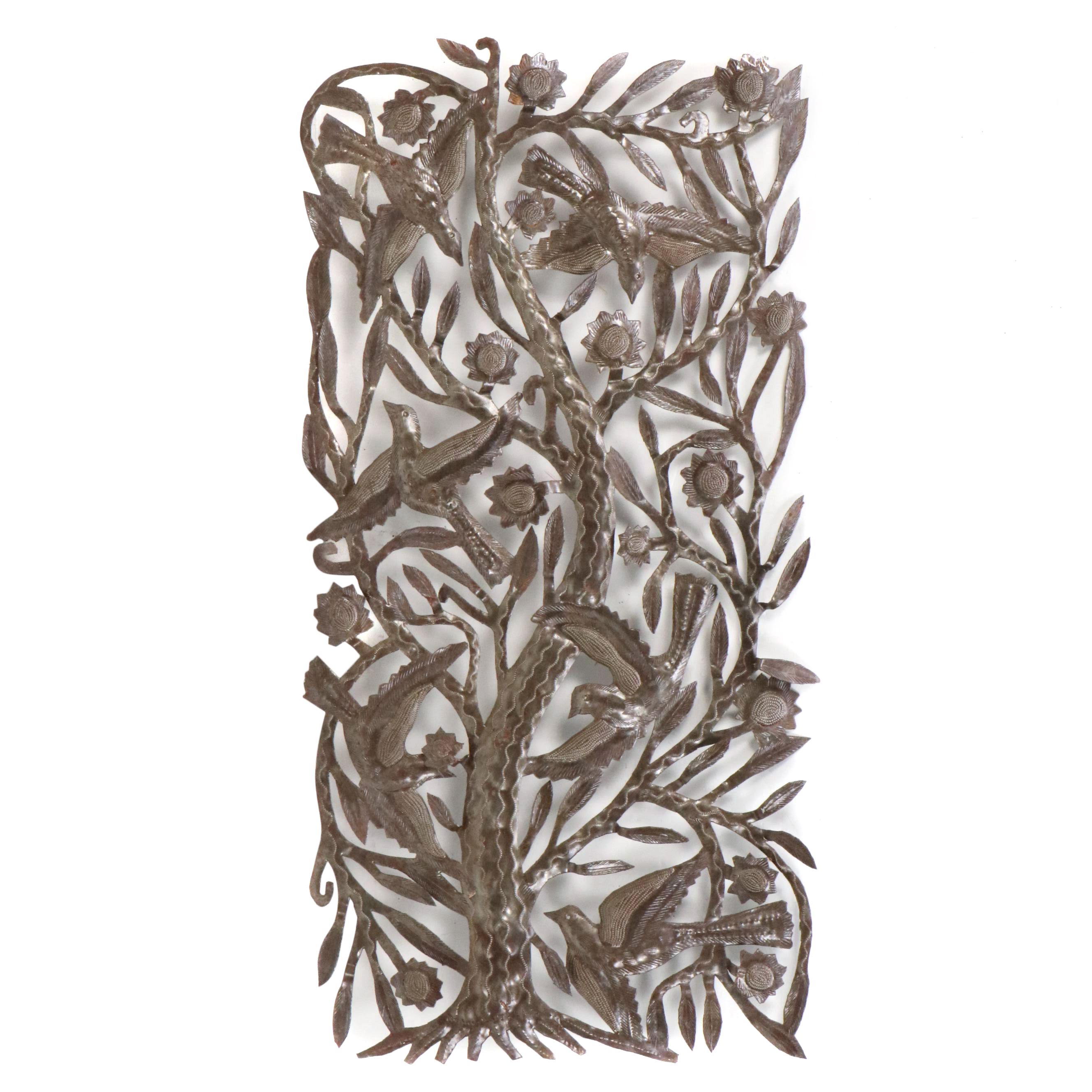 Romel Balan Haitian "Tree of Life" Cut and Chased Sheet Metal Sculpture