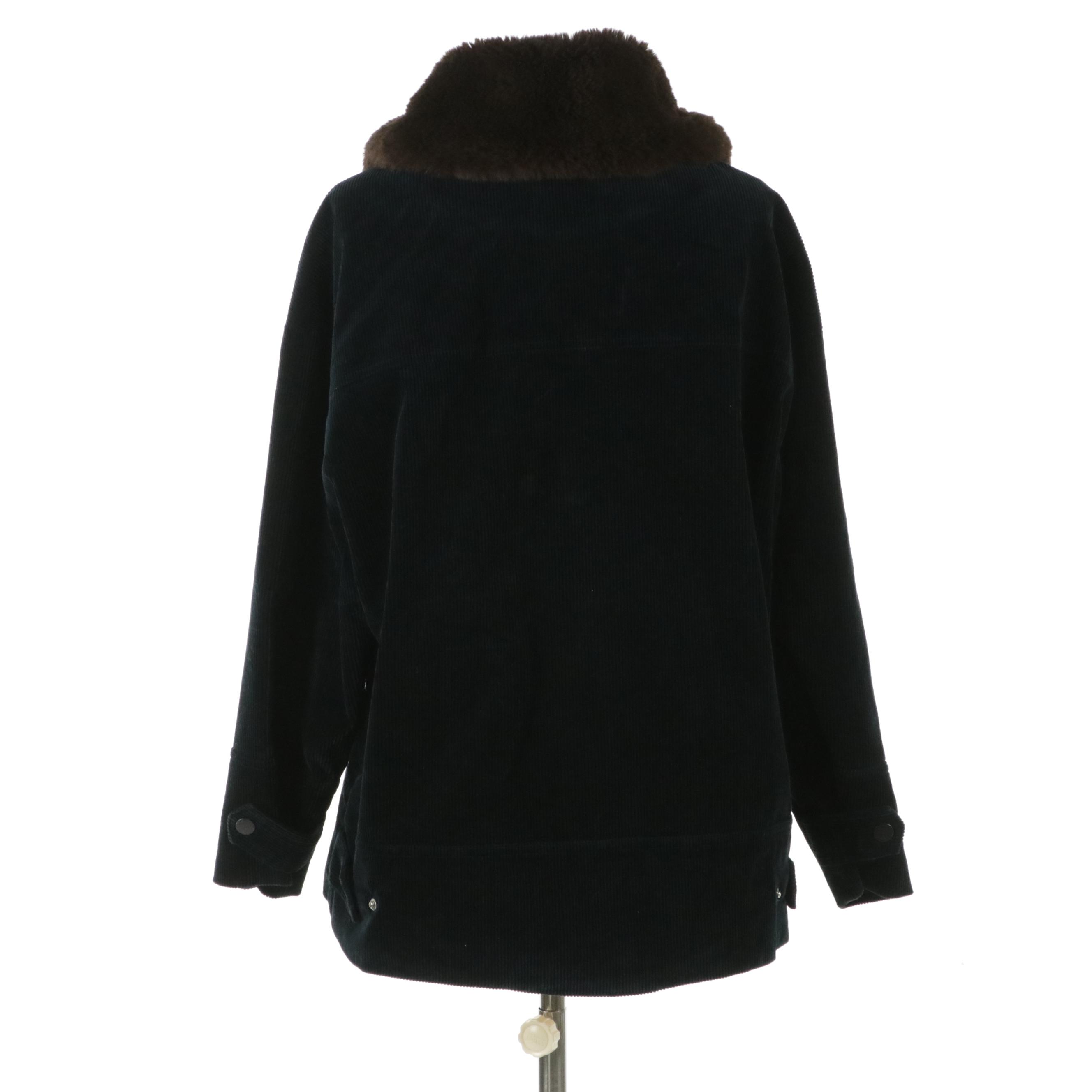 Ganni "Ridgewood" Corduroy Coat with Faux Fur Collar