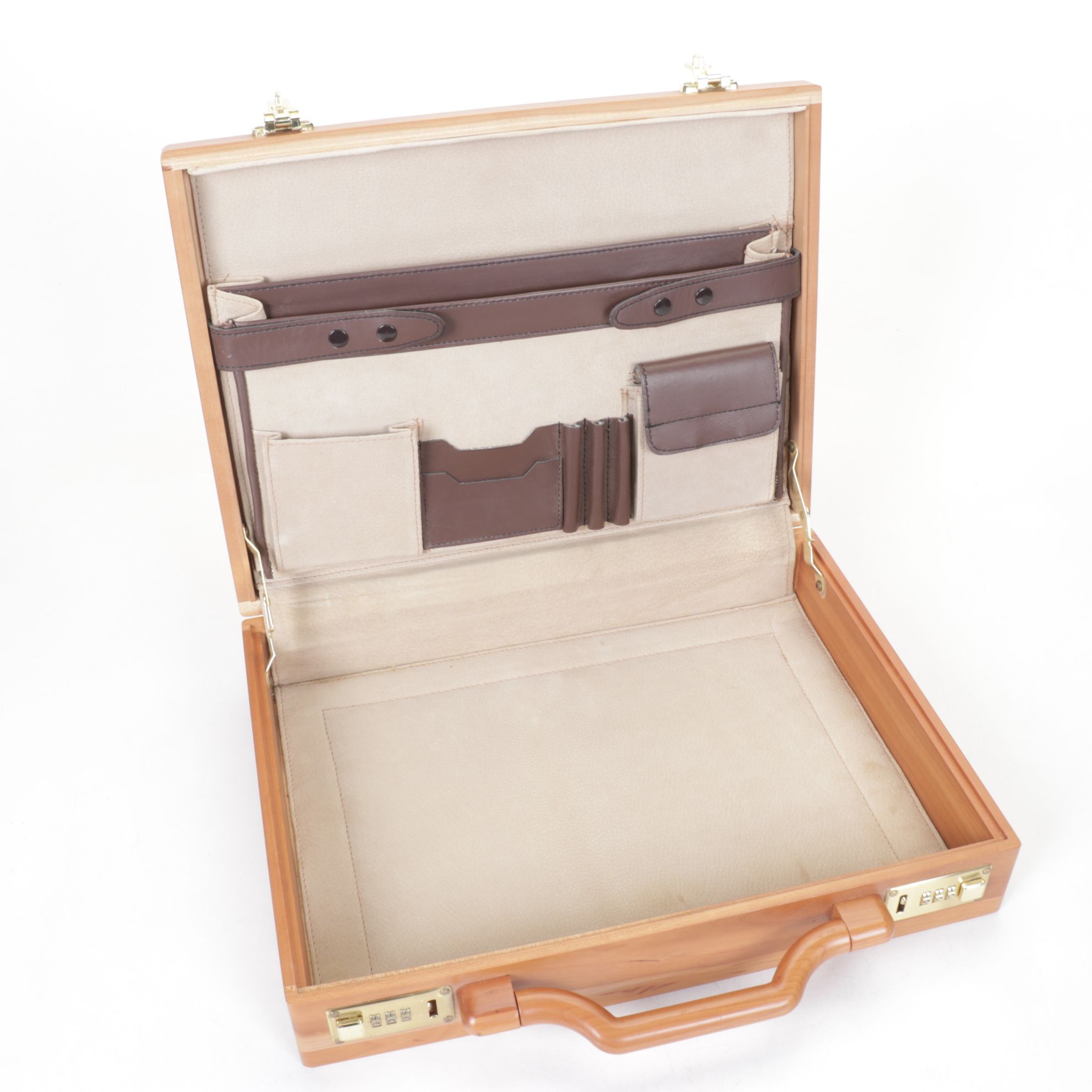 Wooden Briefcase with Three Digit Combination Locks