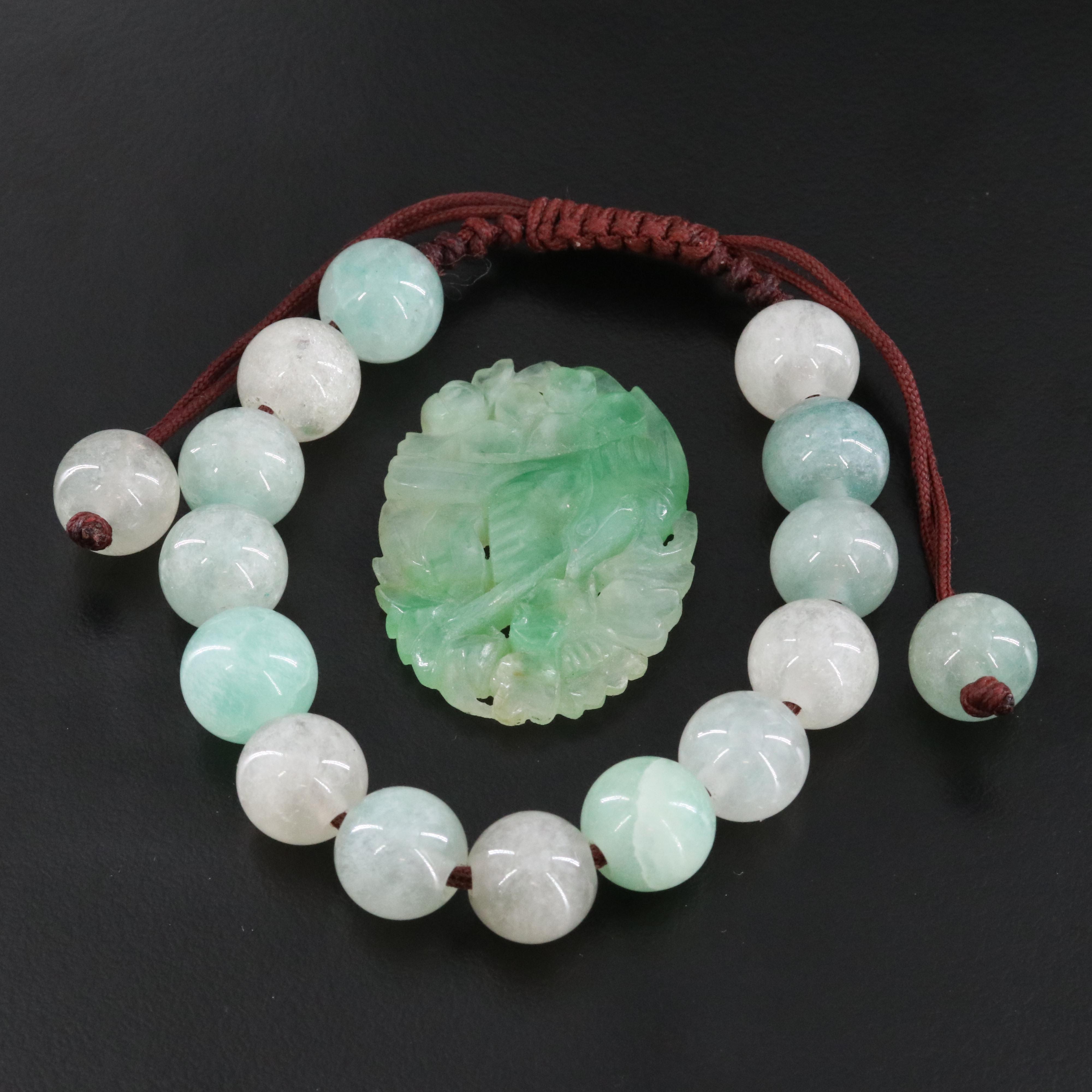 Jadeite Bracelet and Carved Disk