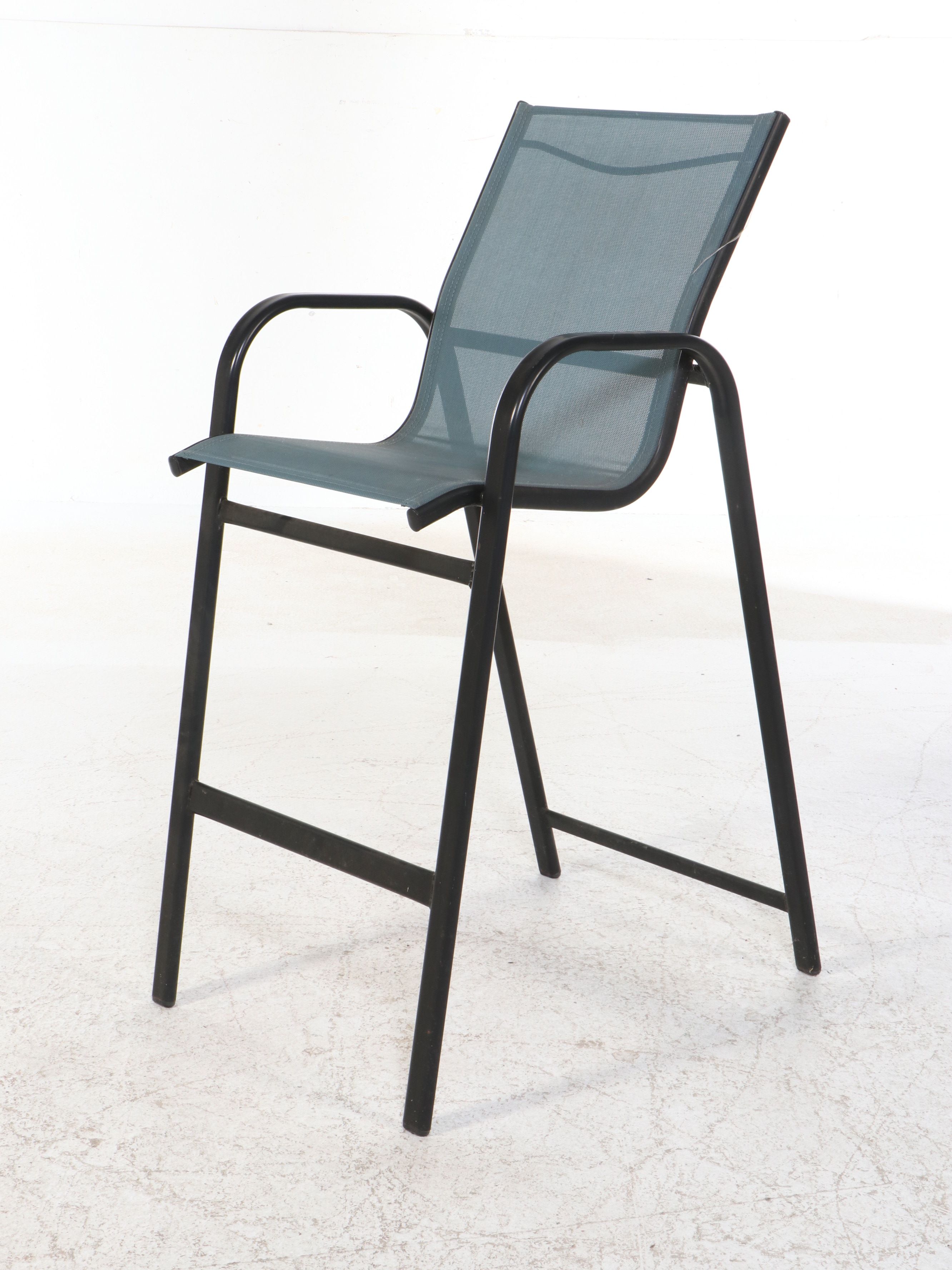 Three Contemporary Metal and Mesh Patio Barstools