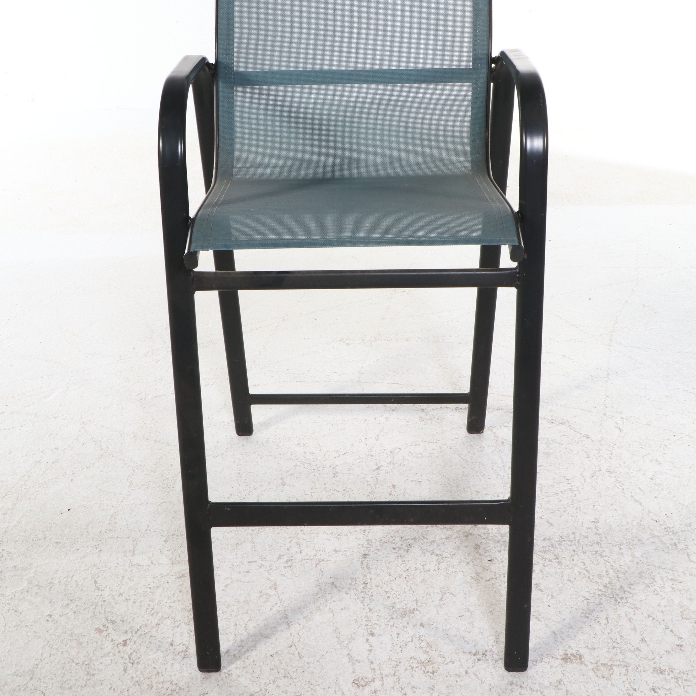 Three Contemporary Metal and Mesh Patio Barstools