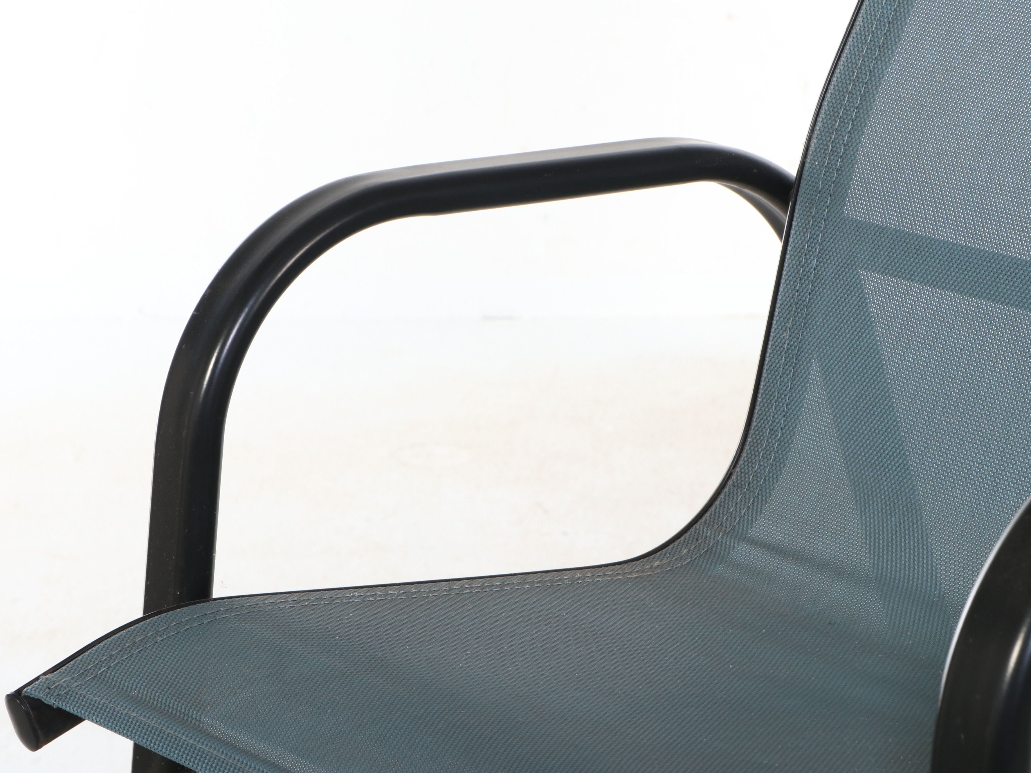 Three Contemporary Metal and Mesh Patio Barstools