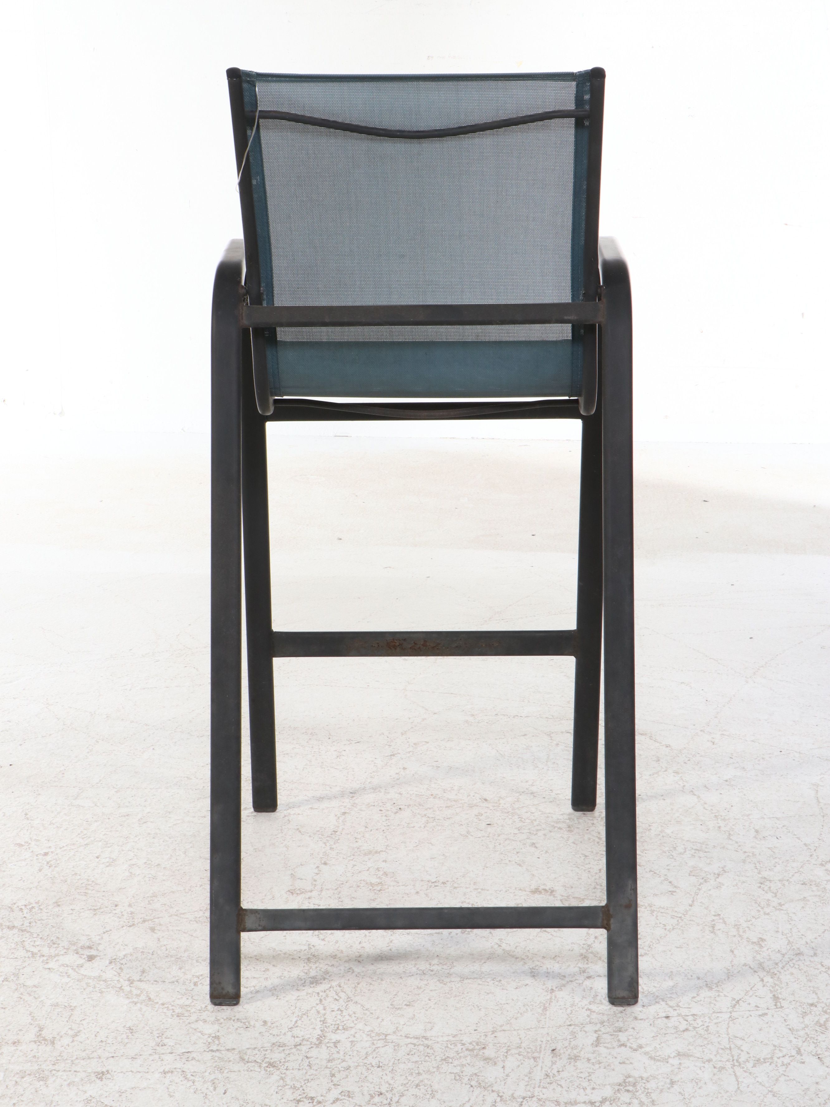 Three Contemporary Metal and Mesh Patio Barstools
