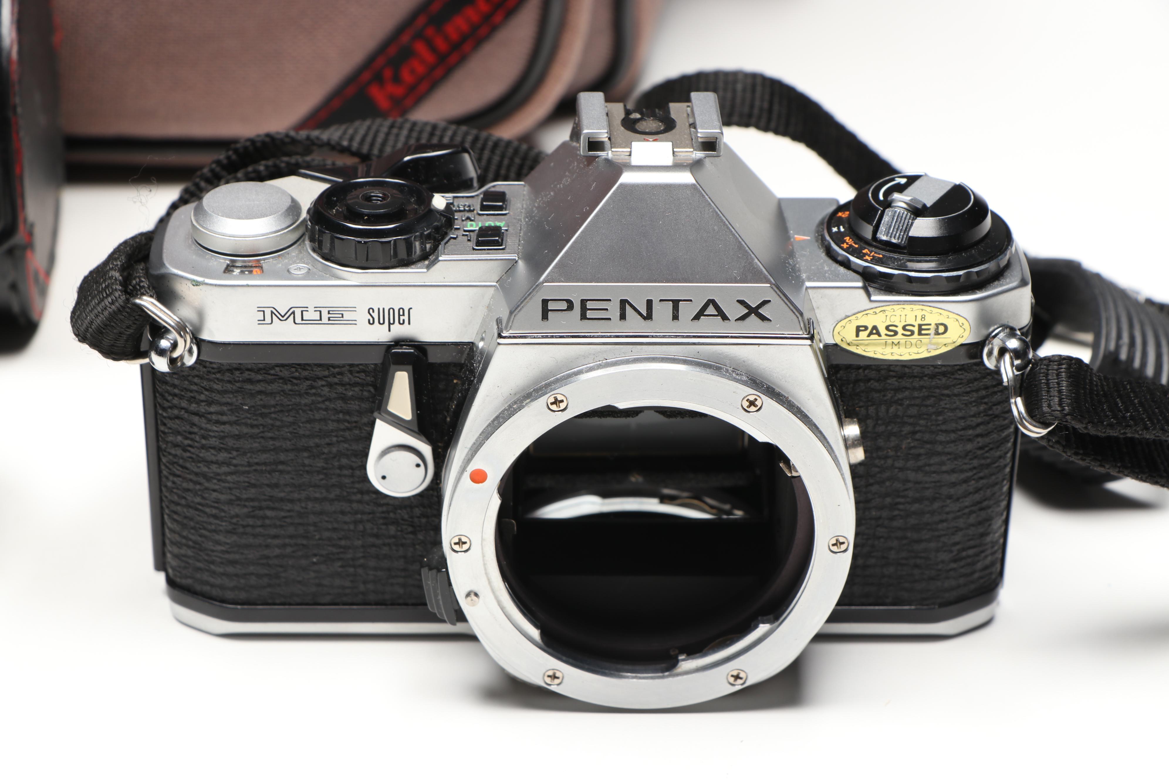 Pentax ME Super Camera with Cases, Lens, and Camera Bag, Late 20th C.