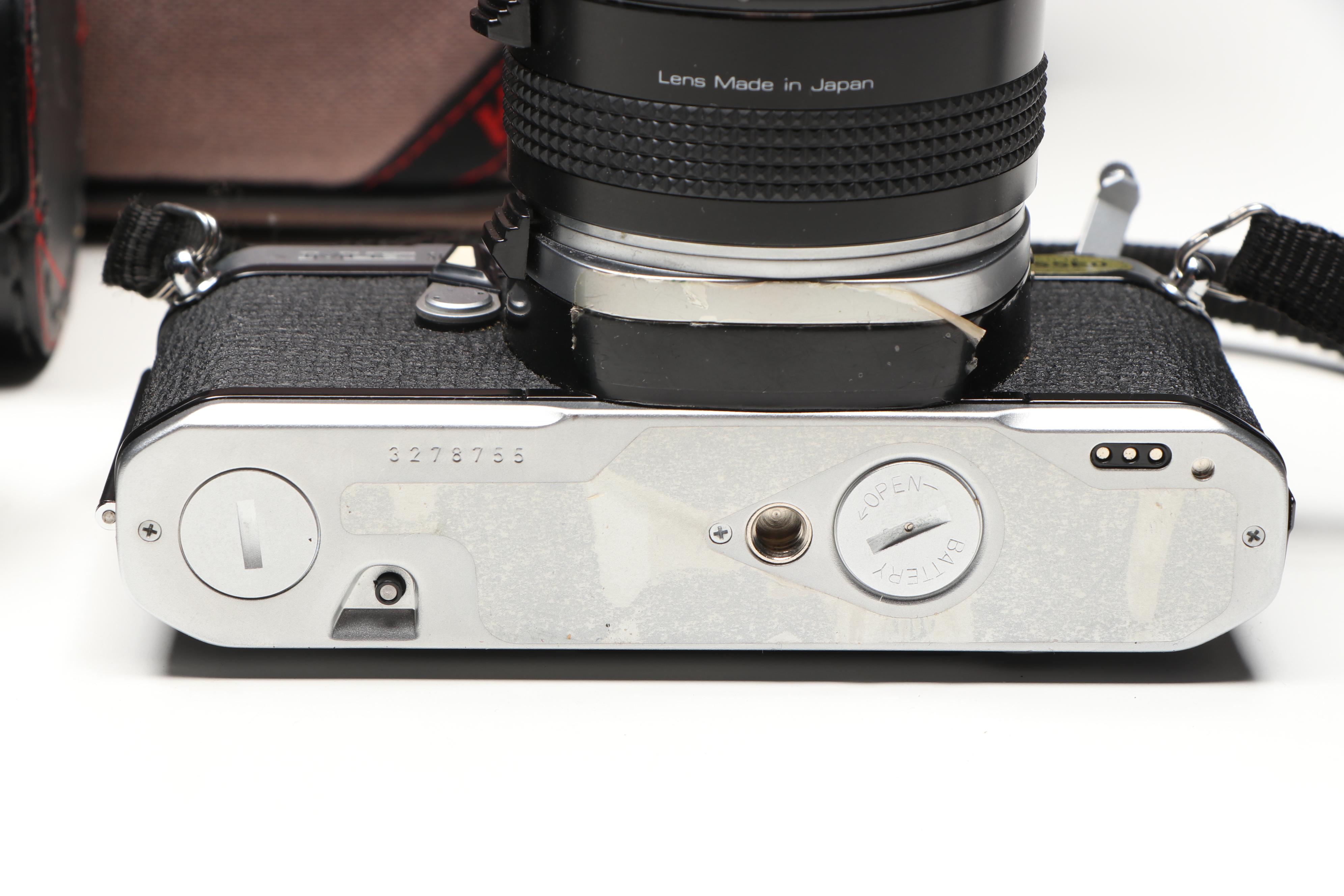 Pentax ME Super Camera with Cases, Lens, and Camera Bag, Late 20th C.