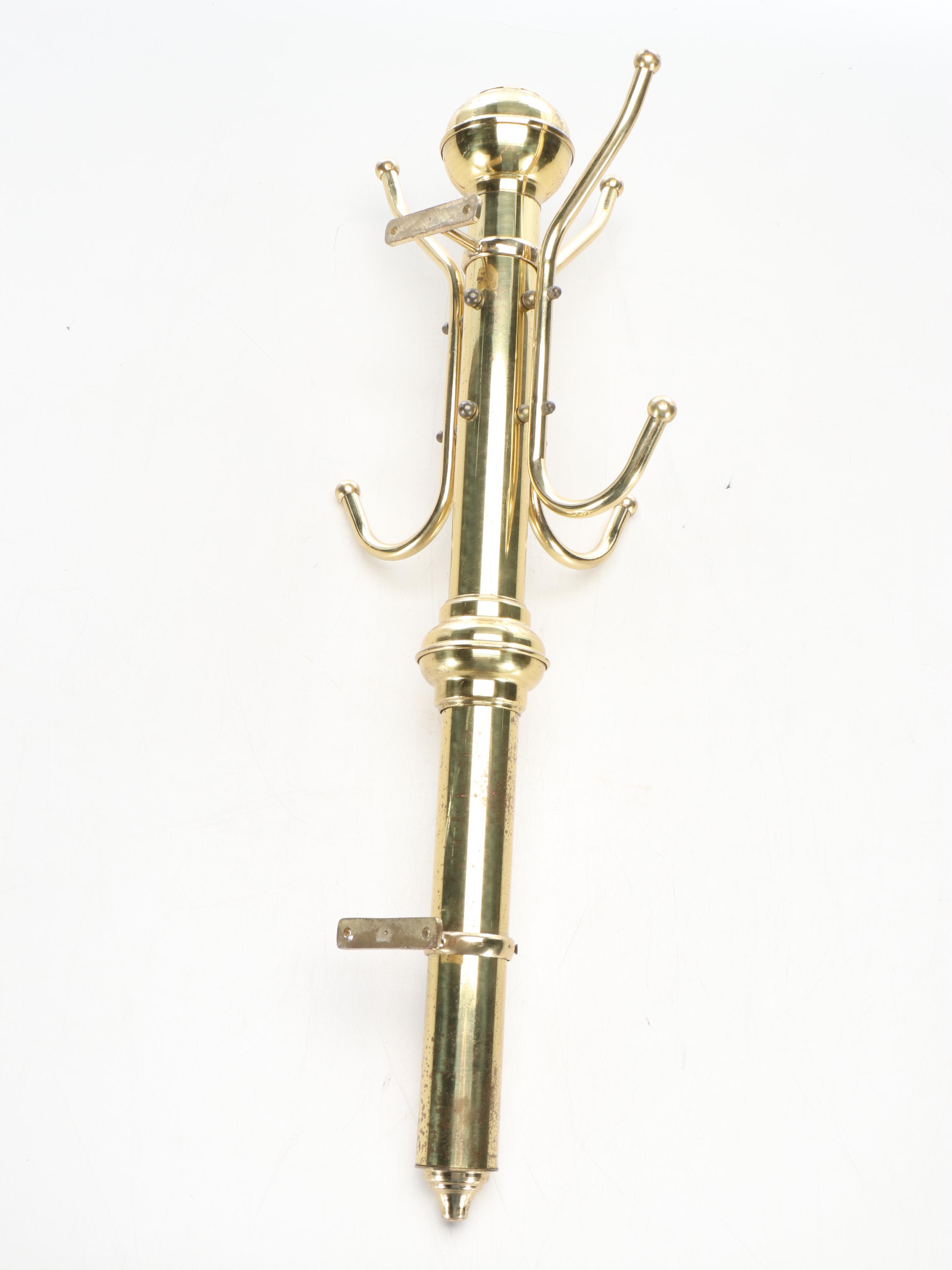 Art Deco Style Brass Wall Coat Rack