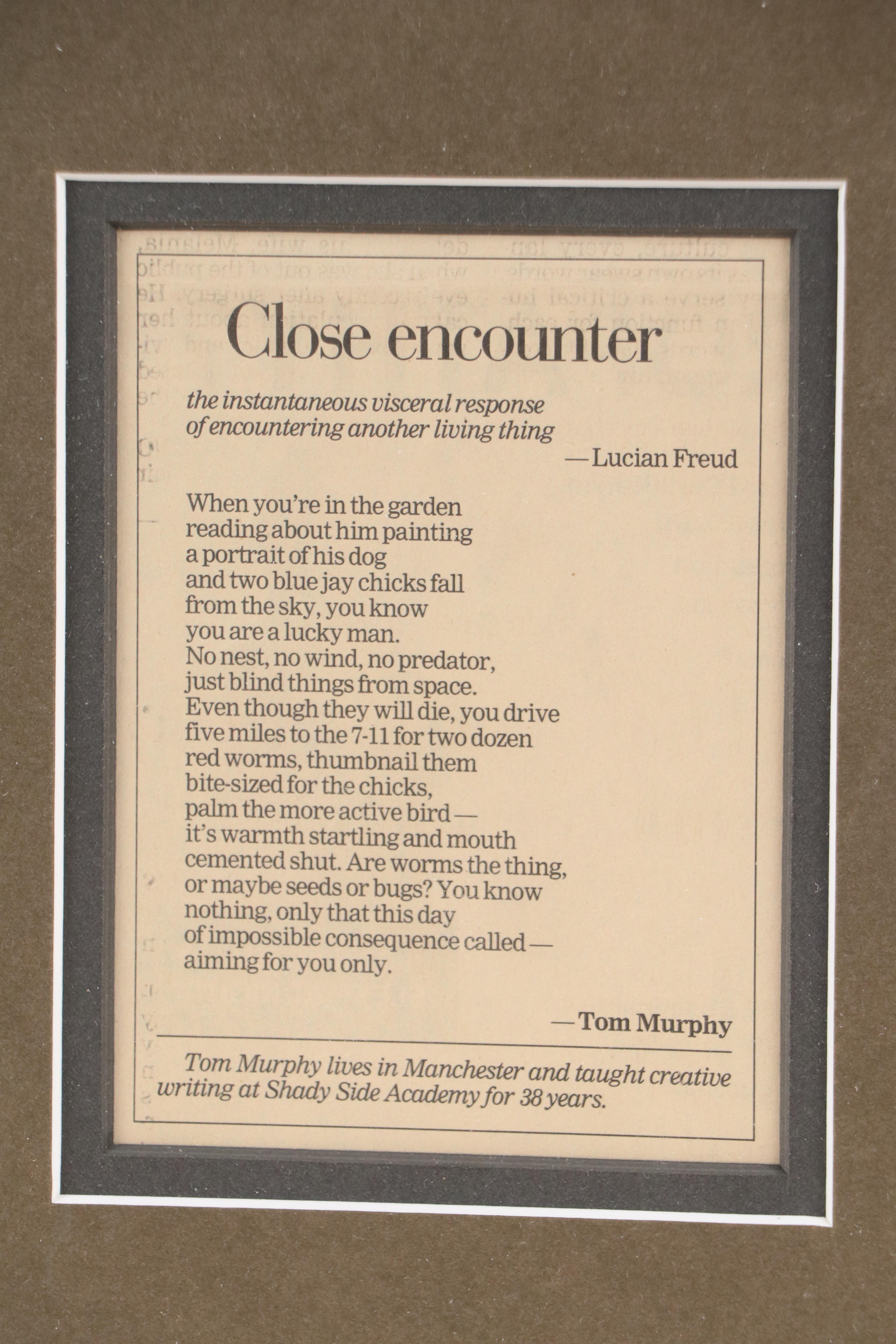 Pittsburgh Post-Gazette Newsprint Poem "Close Encounter" by Tom Murphy, 2018
