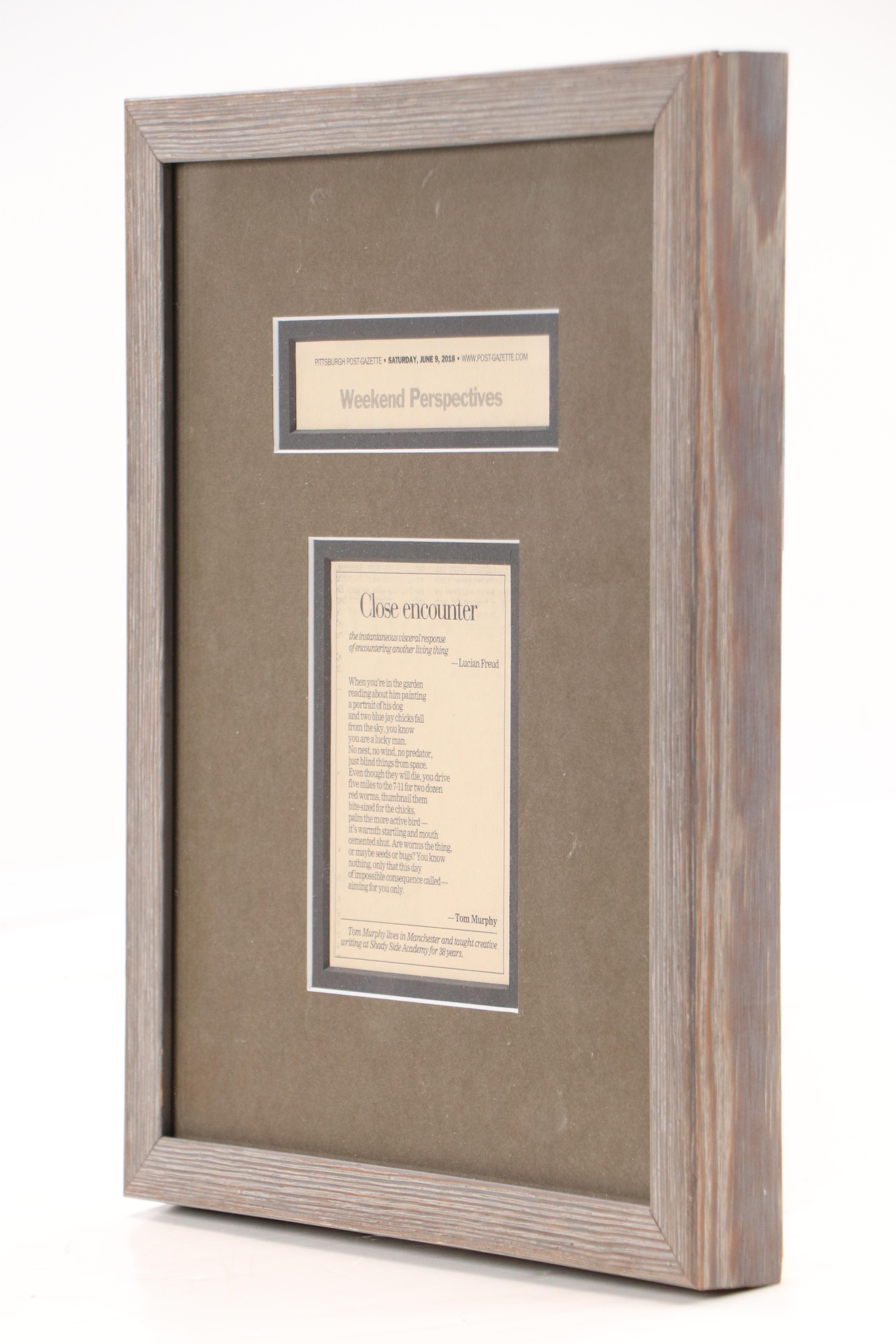 Pittsburgh Post-Gazette Newsprint Poem "Close Encounter" by Tom Murphy, 2018