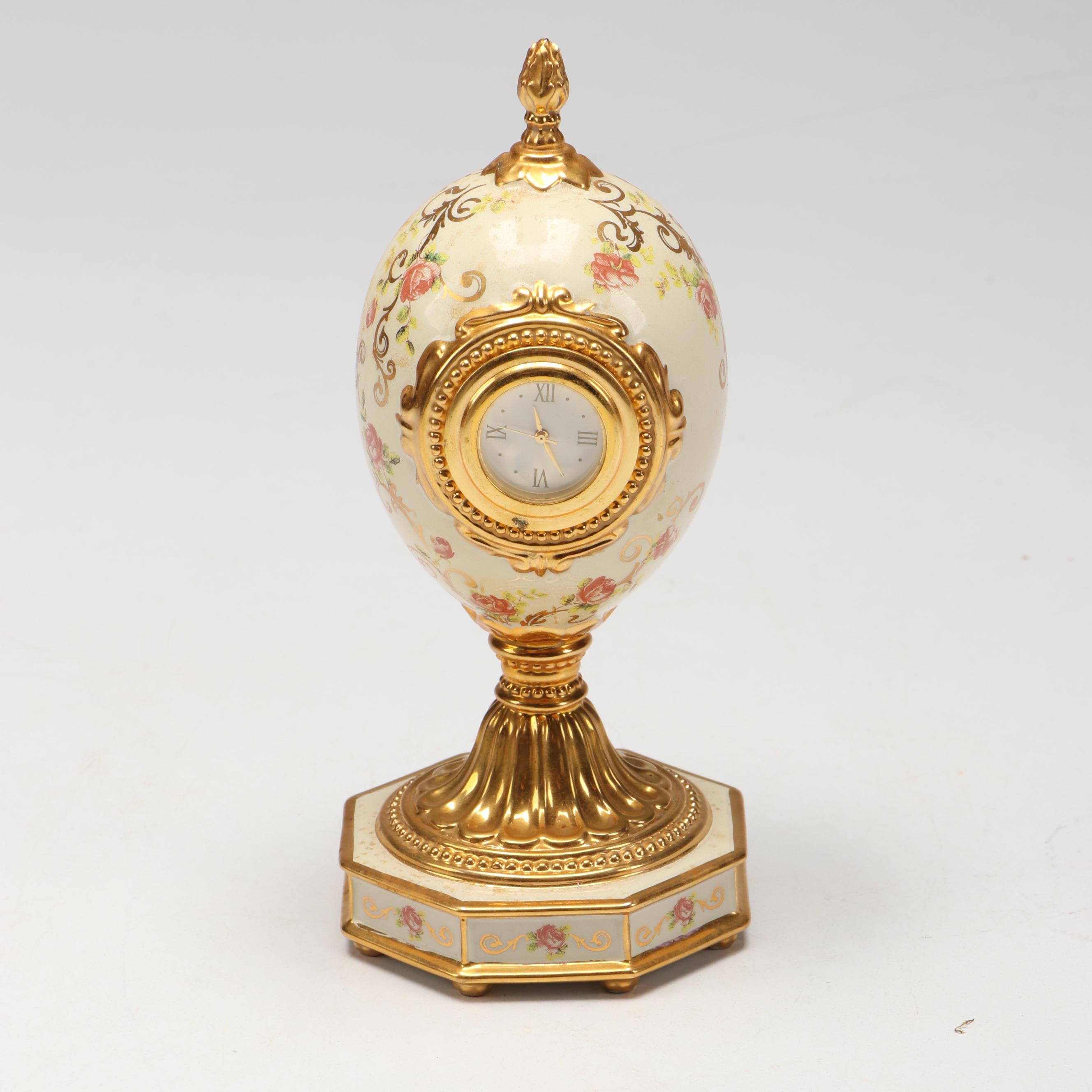 House of Fabergé Porcelain "Berylline Hummingbird" Box and "Rose Egg" Clock