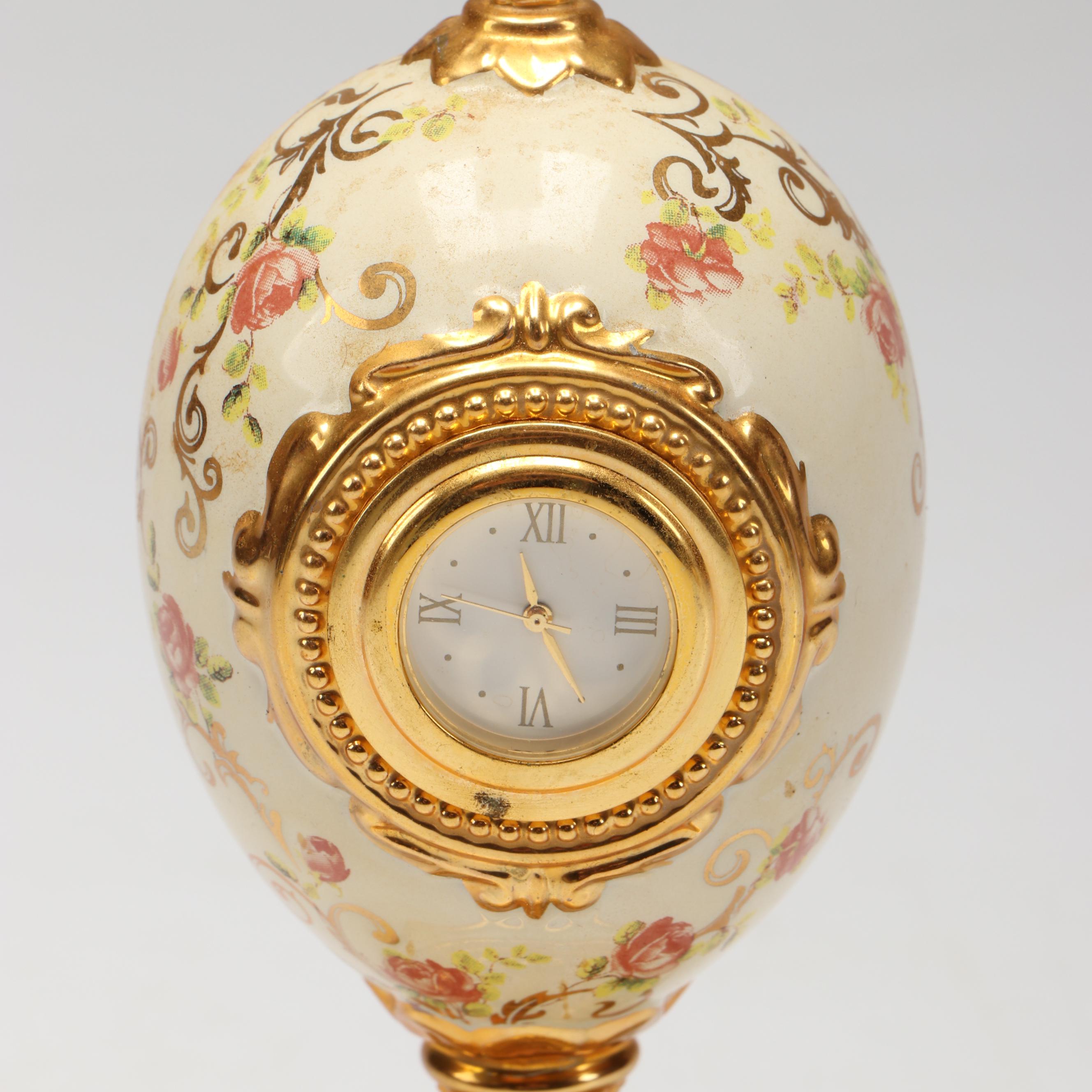 House of Fabergé Porcelain "Berylline Hummingbird" Box and "Rose Egg" Clock