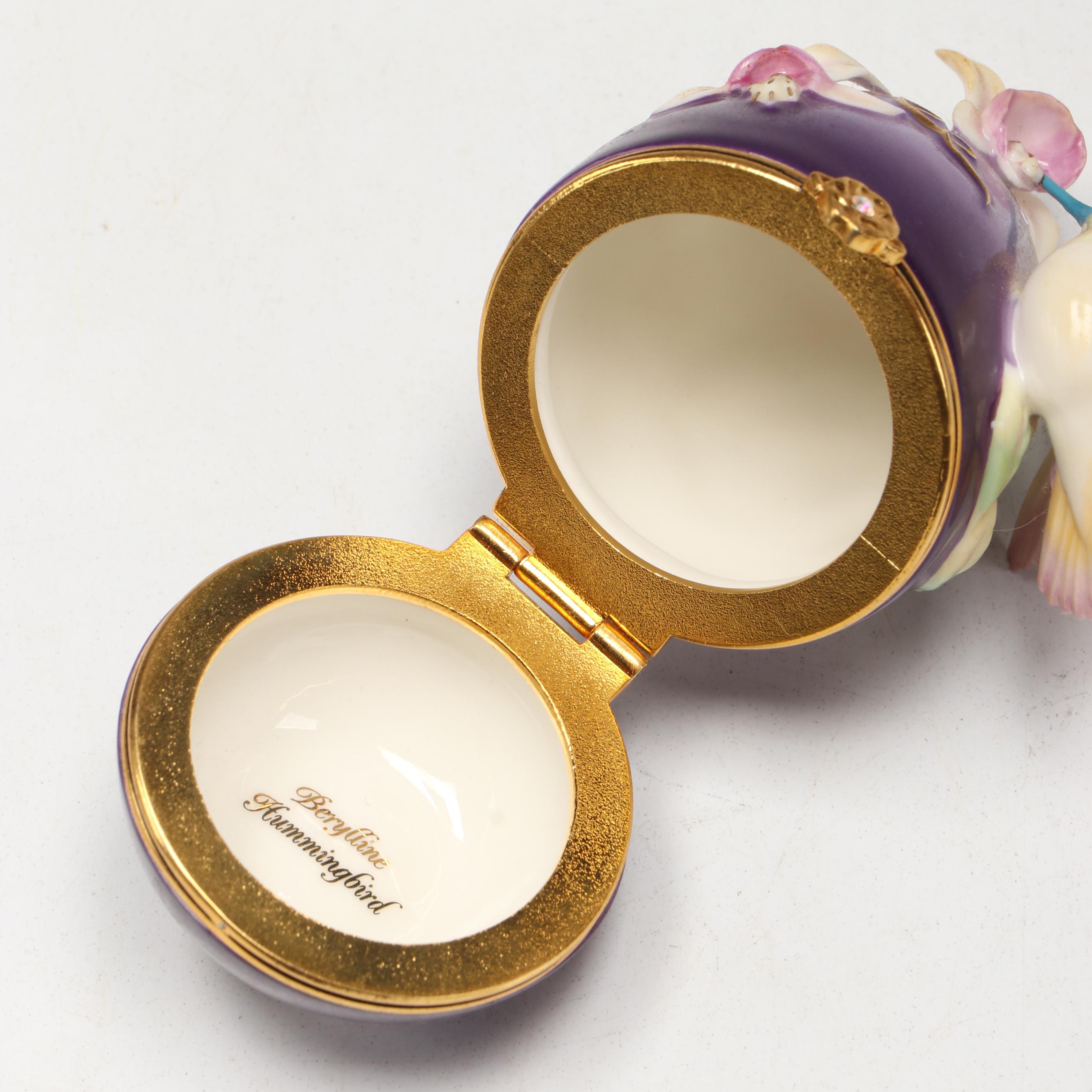 House of Fabergé Porcelain "Berylline Hummingbird" Box and "Rose Egg" Clock