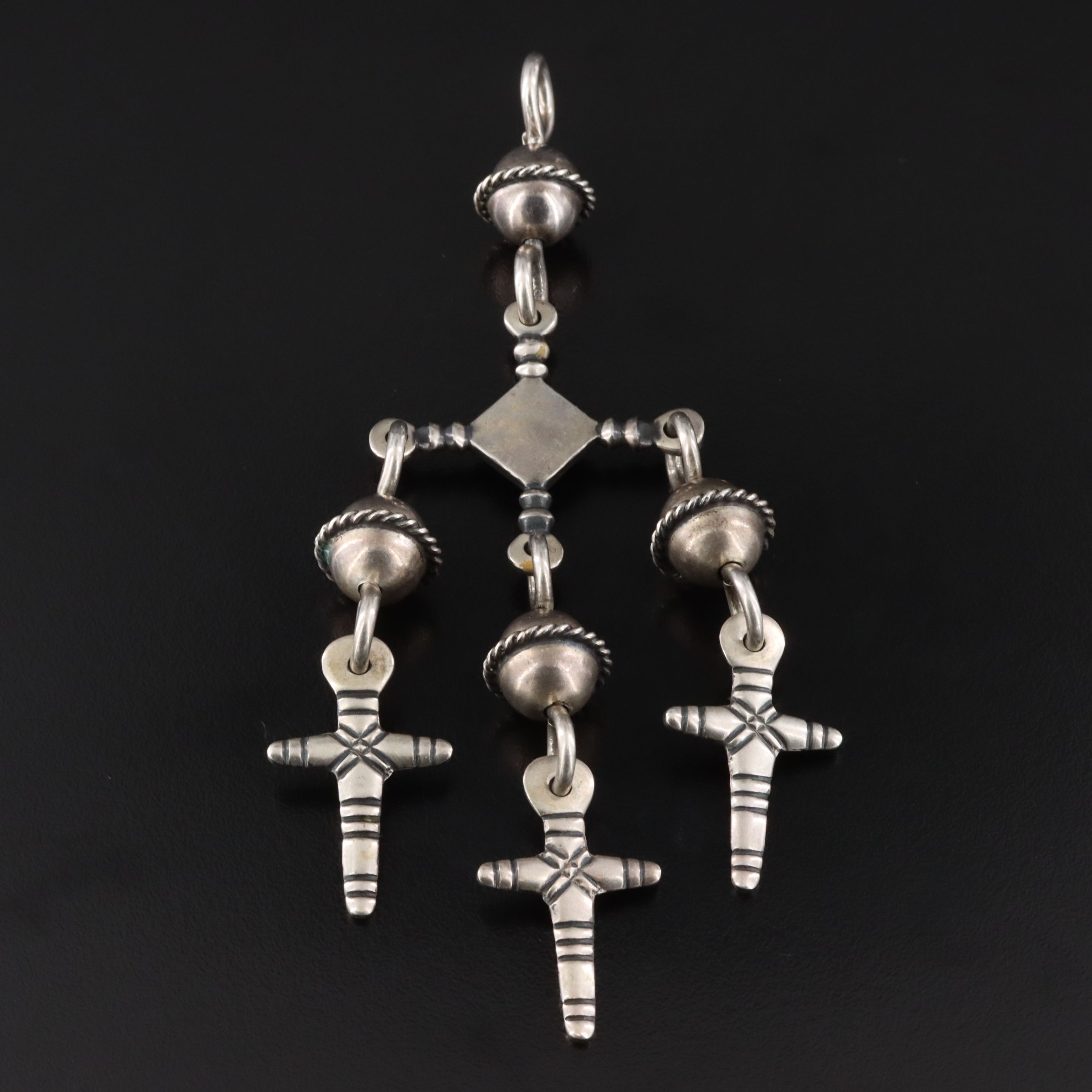 Mexican 900 Silver Yalalag Triple Cross Pendant