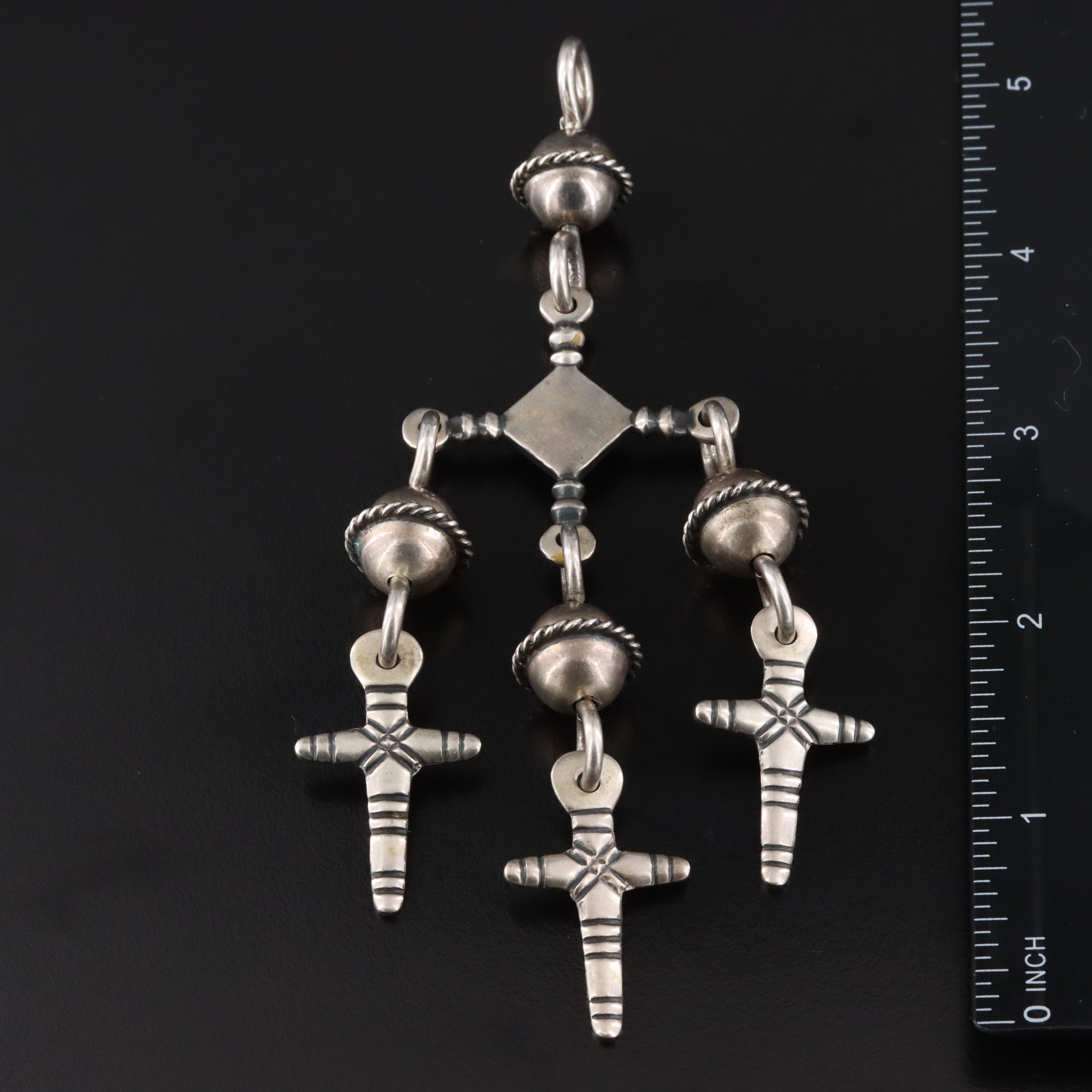 Mexican 900 Silver Yalalag Triple Cross Pendant