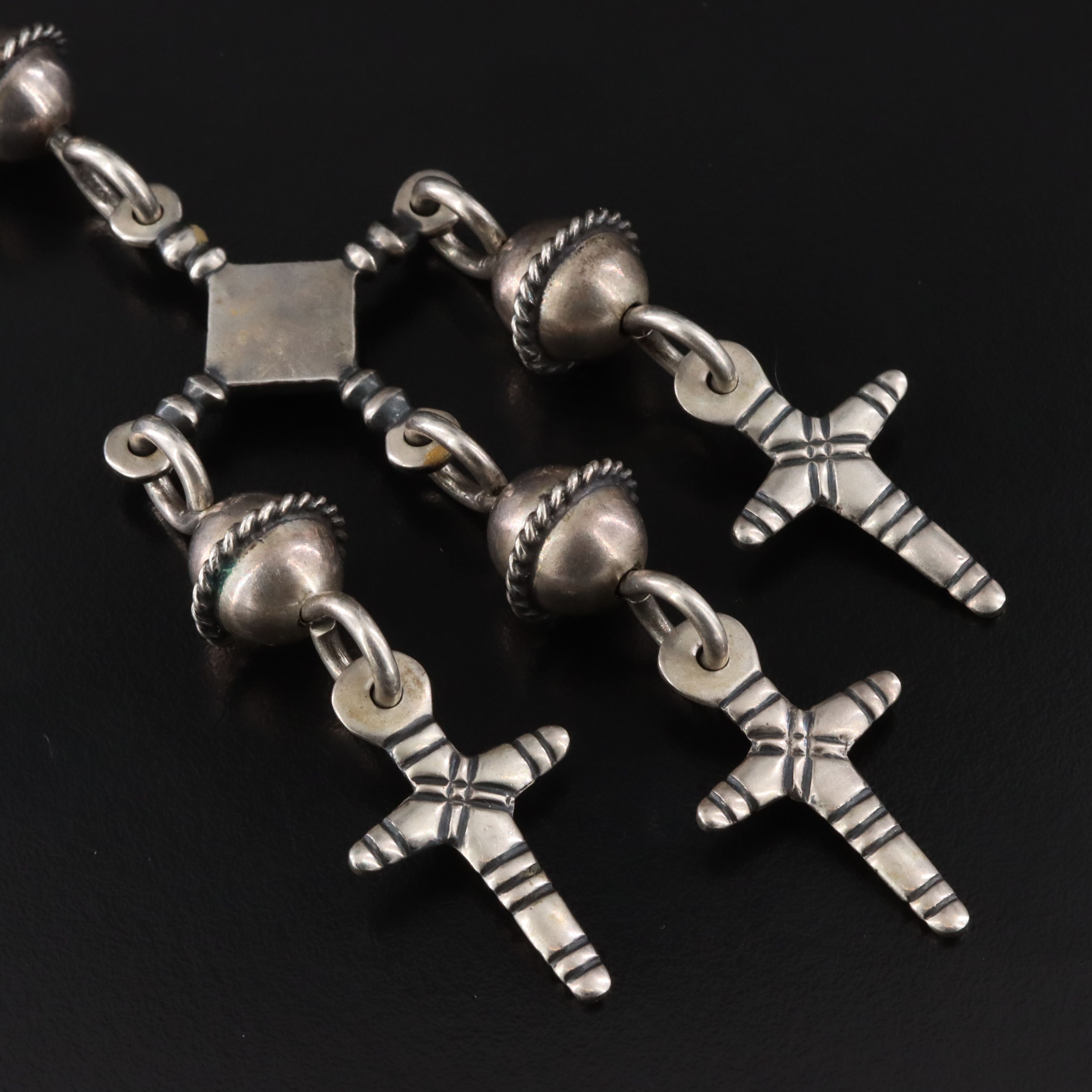Mexican 900 Silver Yalalag Triple Cross Pendant