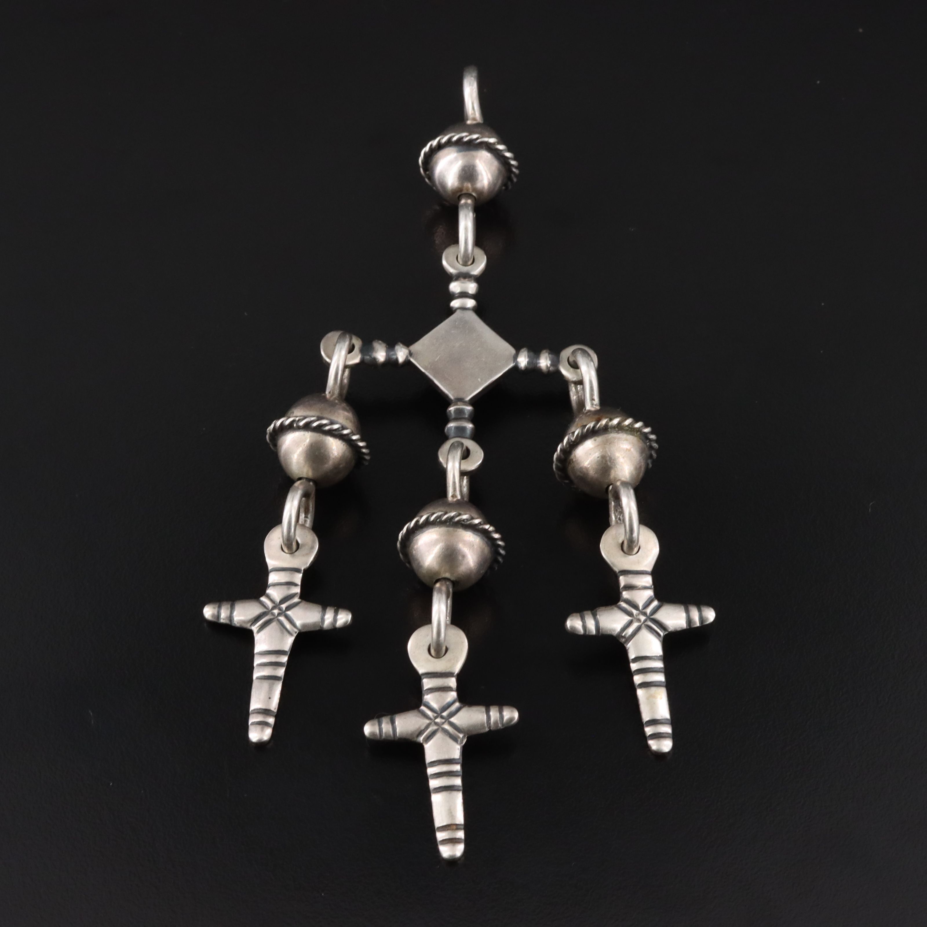 Mexican 900 Silver Yalalag Triple Cross Pendant