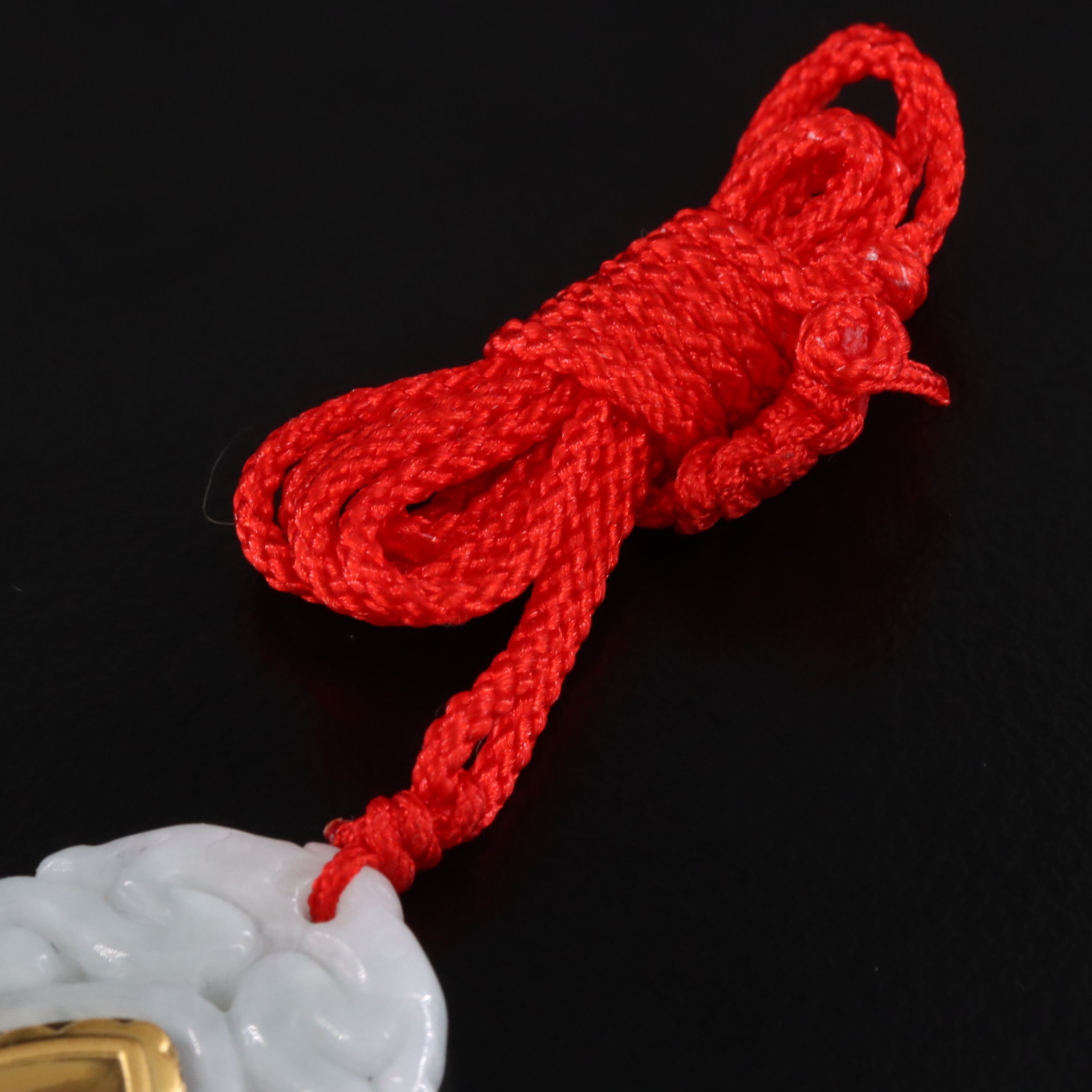 24K Carved Jadeite Monkey Pendant and Cord Necklace