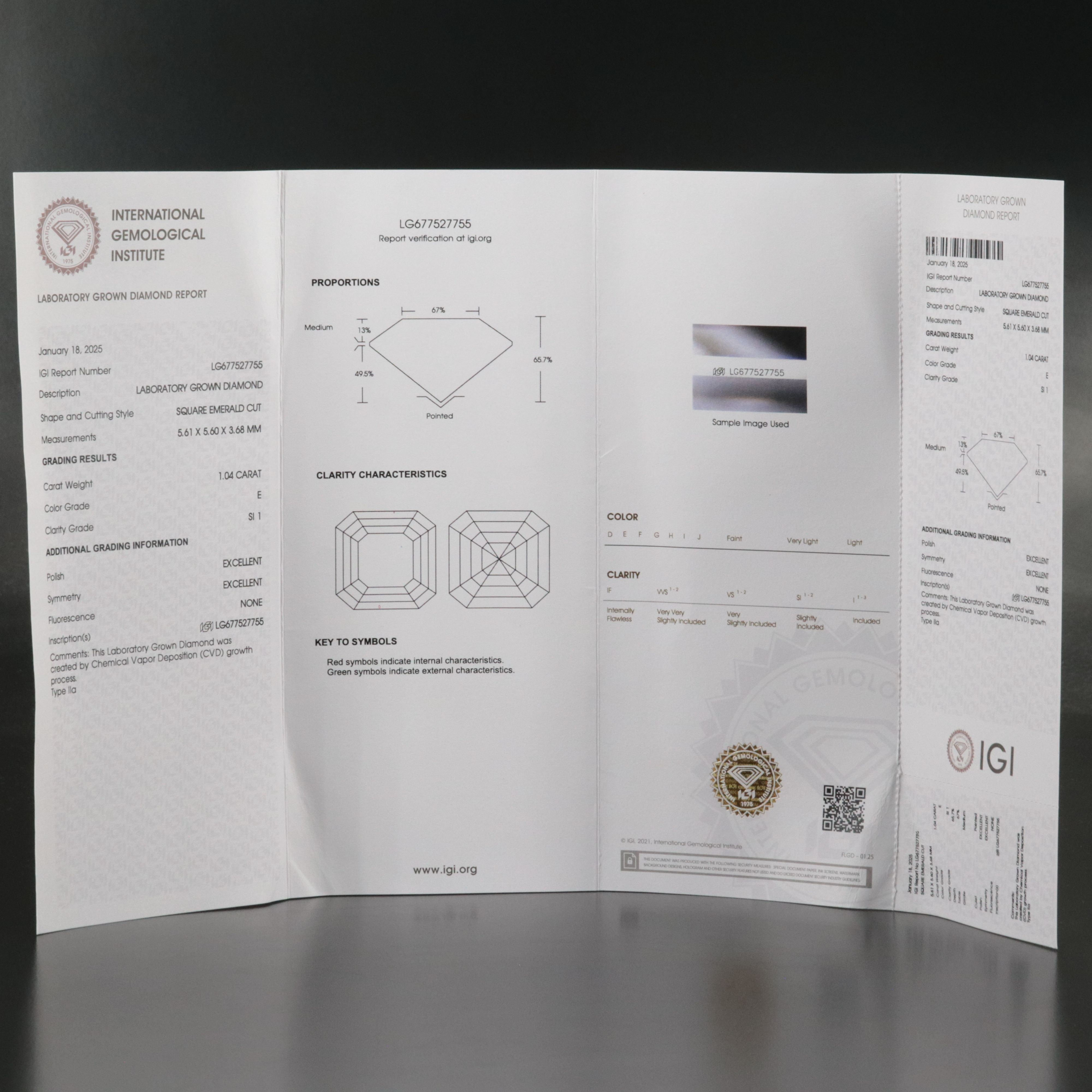 Loose 1.04 CT Lab Grown Diamond with IGI Report