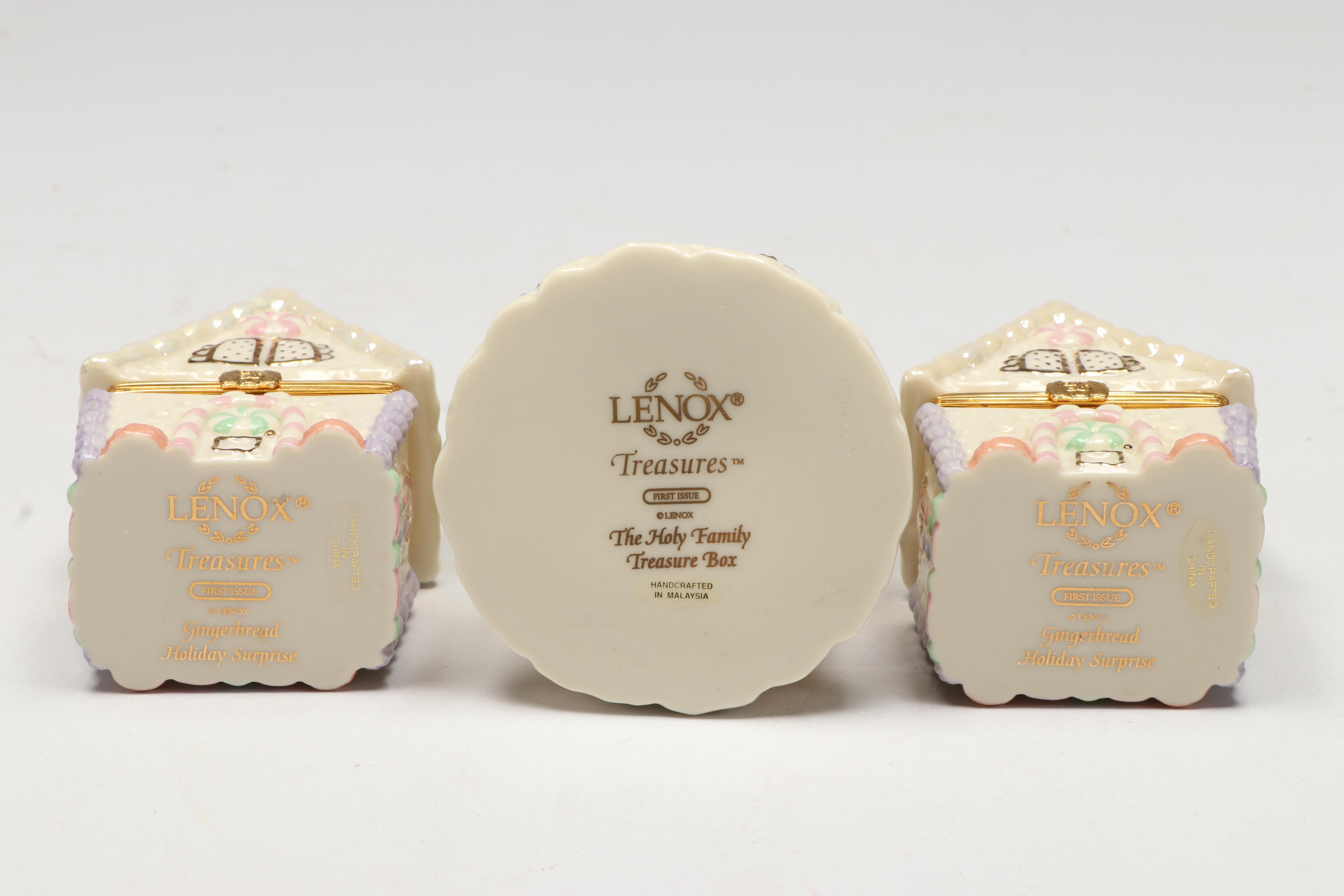 Lenox Porcelain Christmas Boxes with Wooden Display Stand