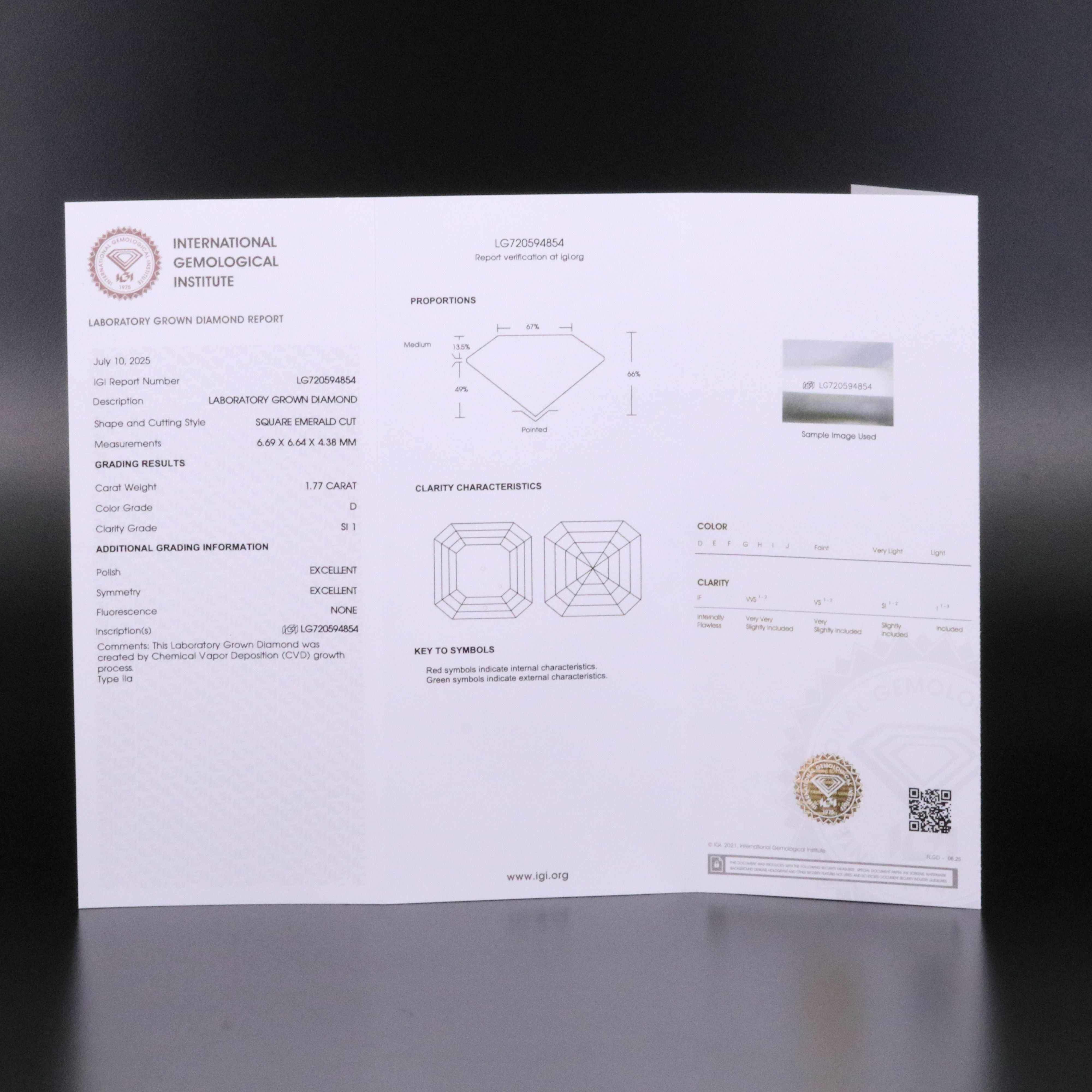 Loose 1.77 CT Lab Grown Diamond with IGI Report