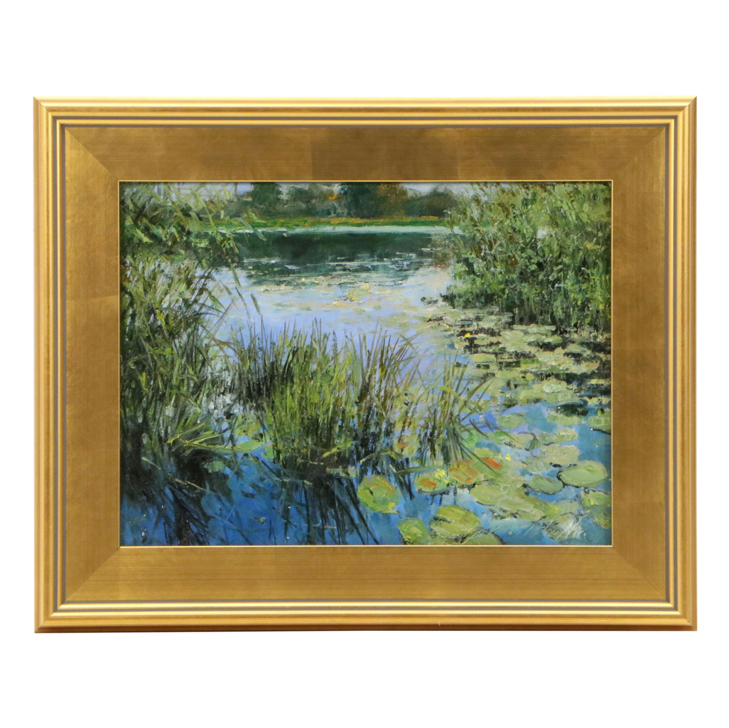 Garncarek Aleksander Pond Landscape Oil Painting "Na Stawie," 2025