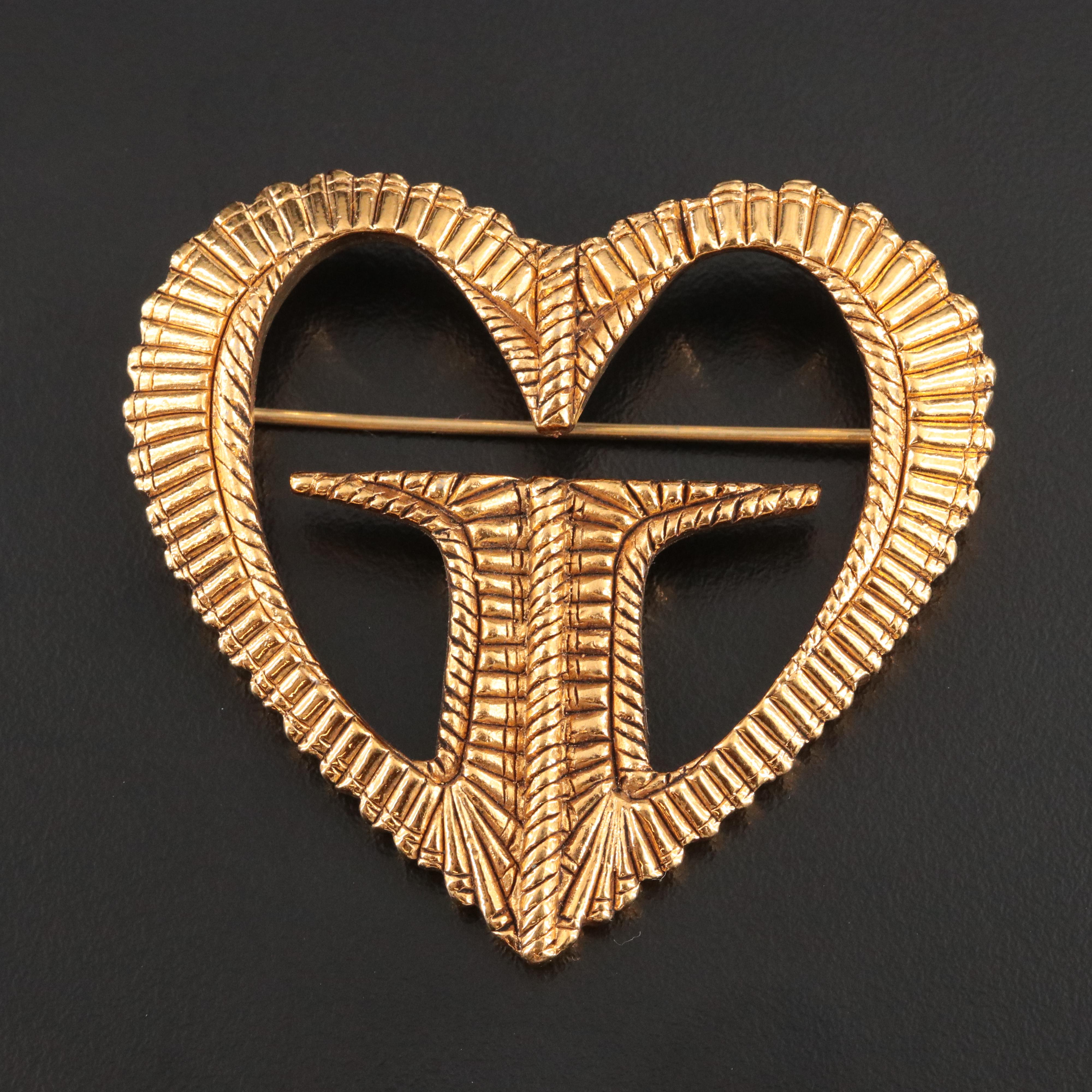 Gold-Tone Heart Brooch