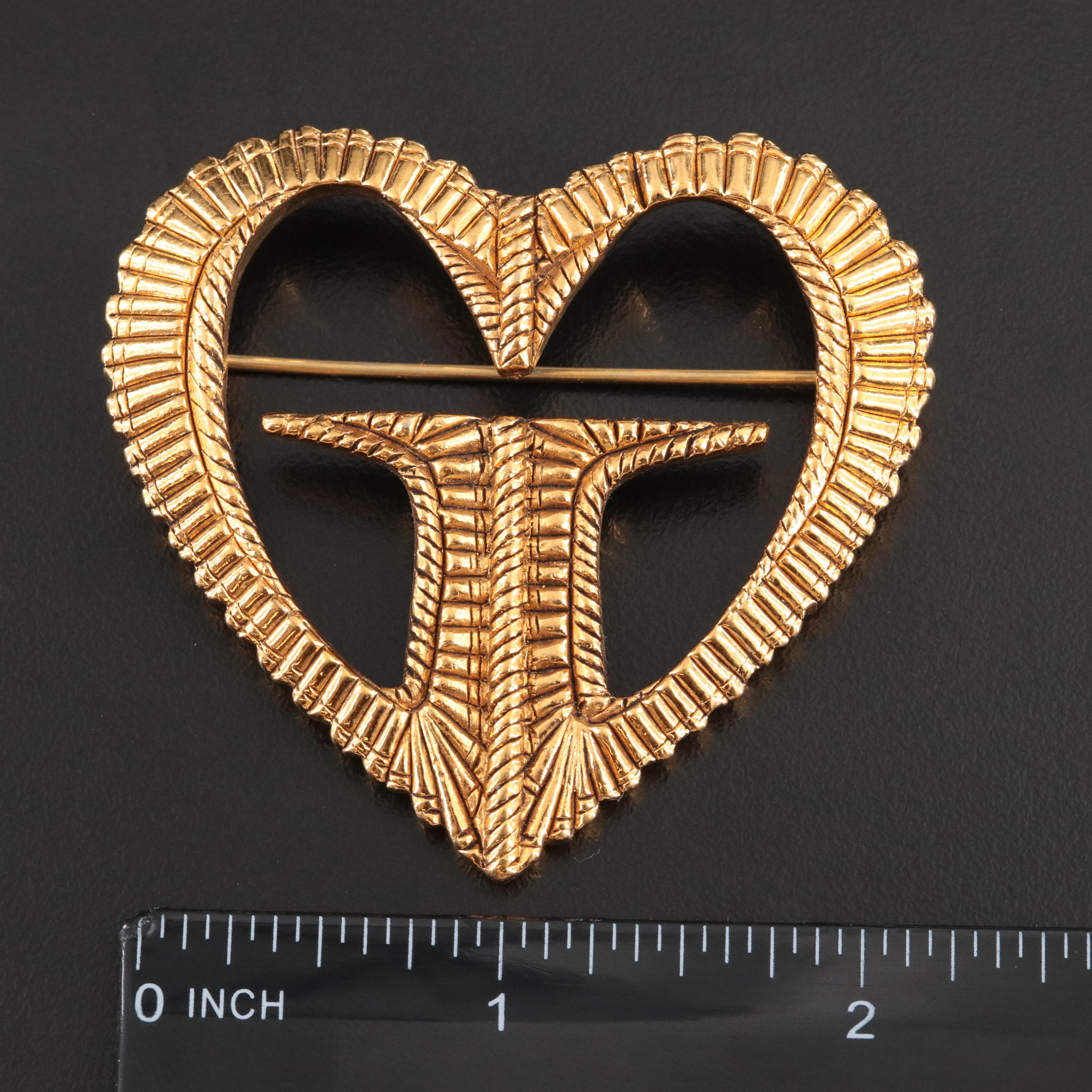 Gold-Tone Heart Brooch