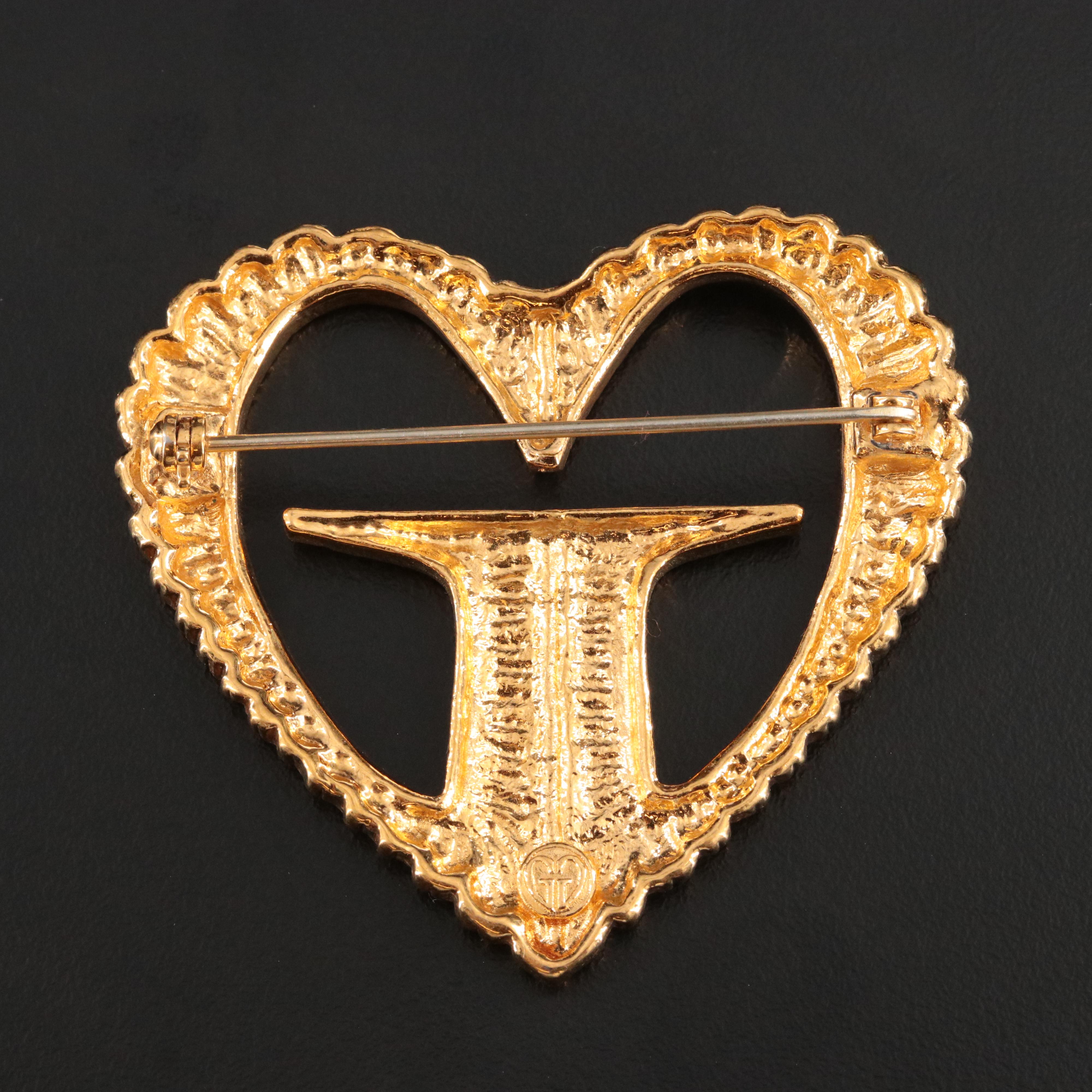 Gold-Tone Heart Brooch