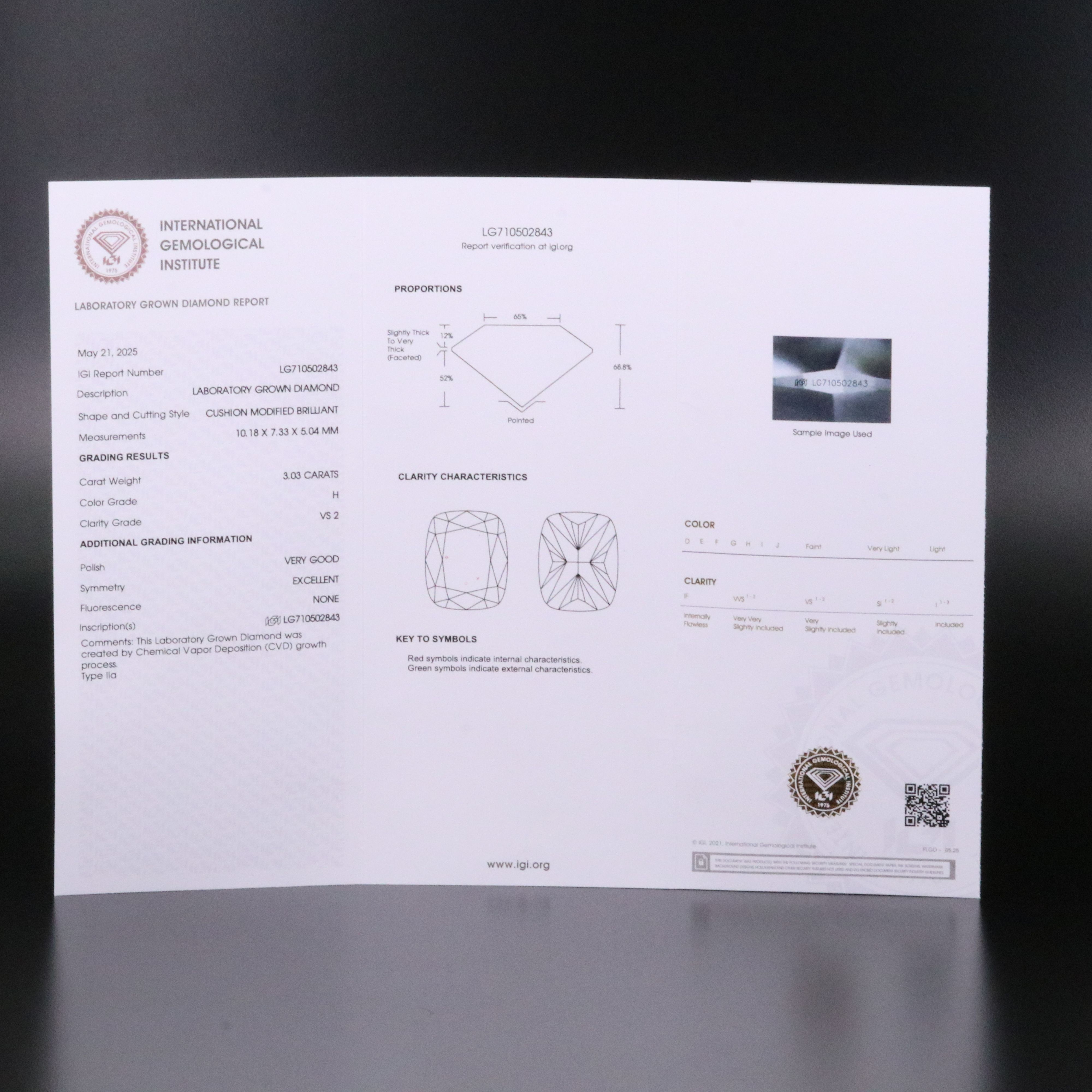 Loose 3.03 CT Lab Grown Diamond with IGI Report